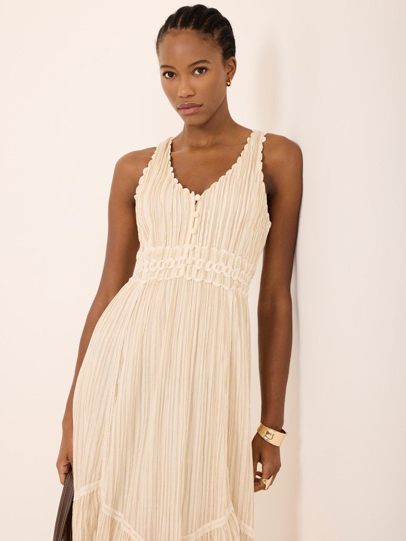  image of mint-velvet-neutral-stripe-midi-dress