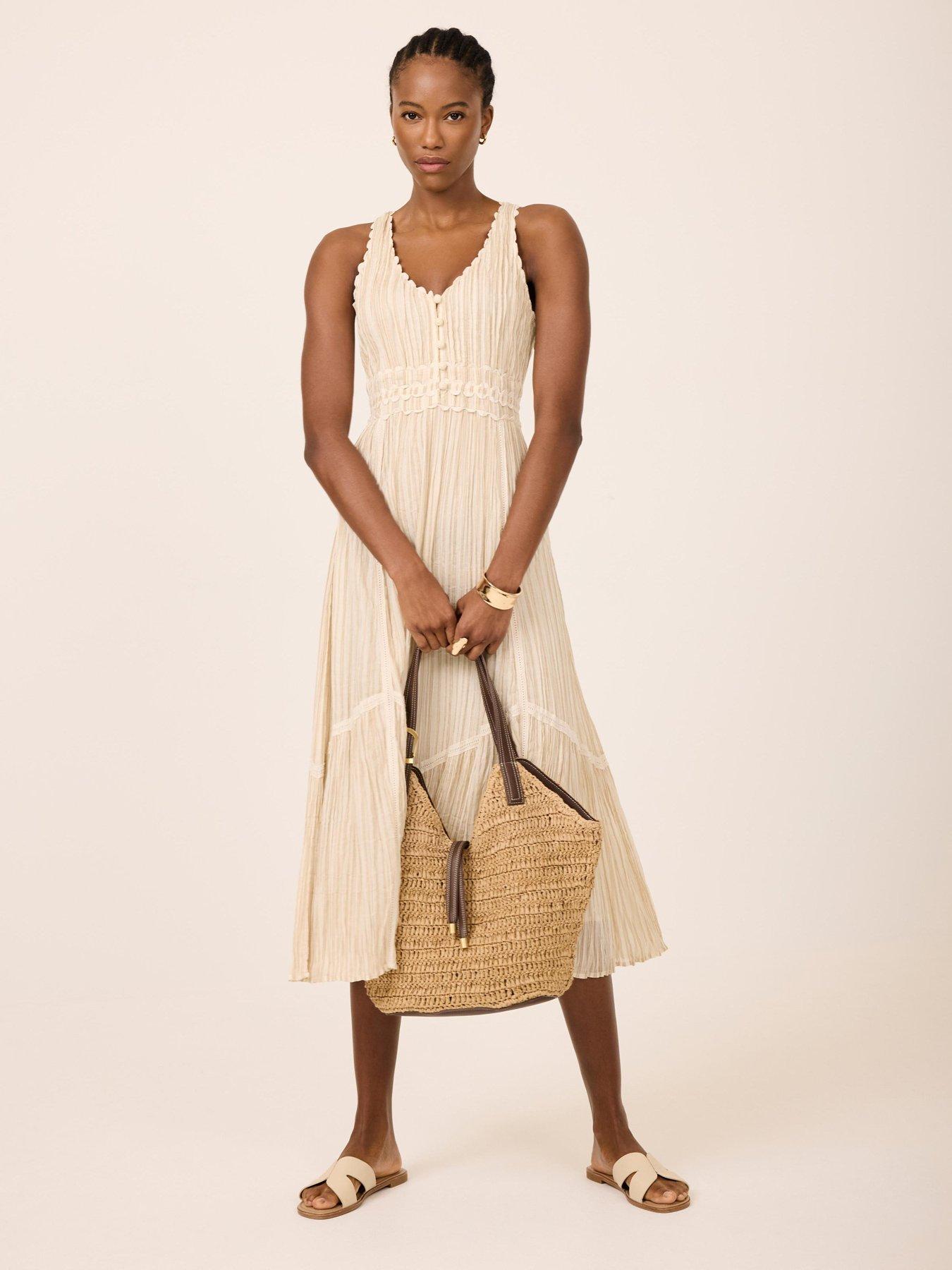  image of mint-velvet-neutral-stripe-midi-dress