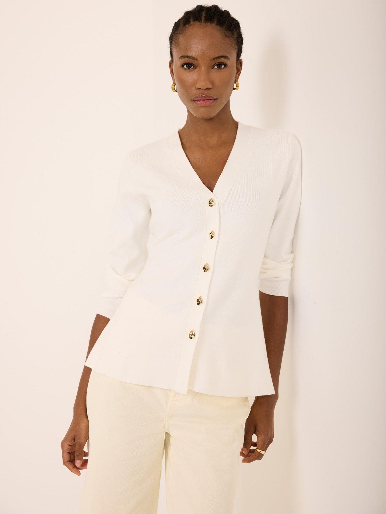 Mint Velvet Ivory V Neck Longline Cardigan - White
