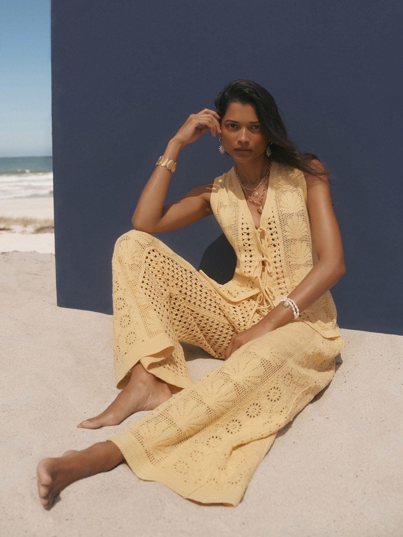 Image 2 of 6 of Mint Velvet Yellow Shell Crochet Trousers