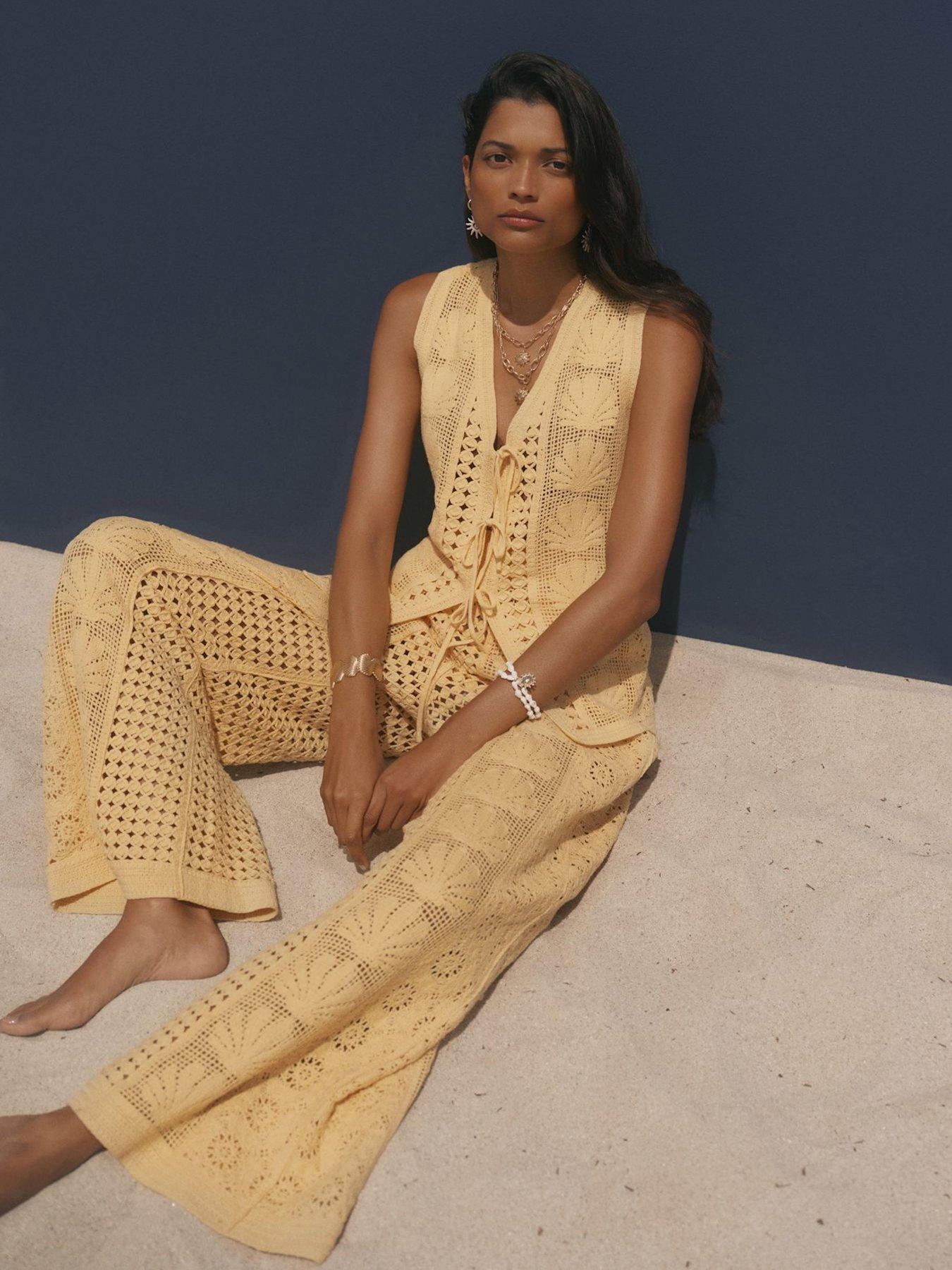 Image 3 of 6 of Mint Velvet Yellow Shell Crochet Trousers