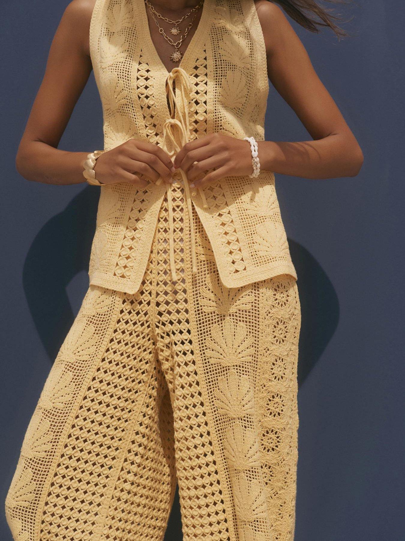 Image 4 of 6 of Mint Velvet Yellow Shell Crochet Trousers