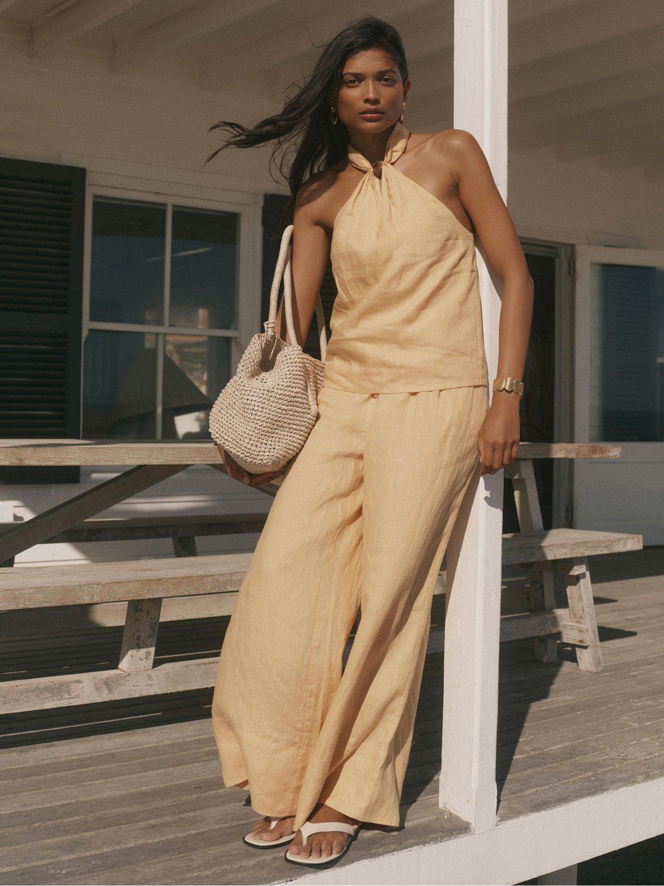 Mint Velvet Yellow Linen Wide Trouser