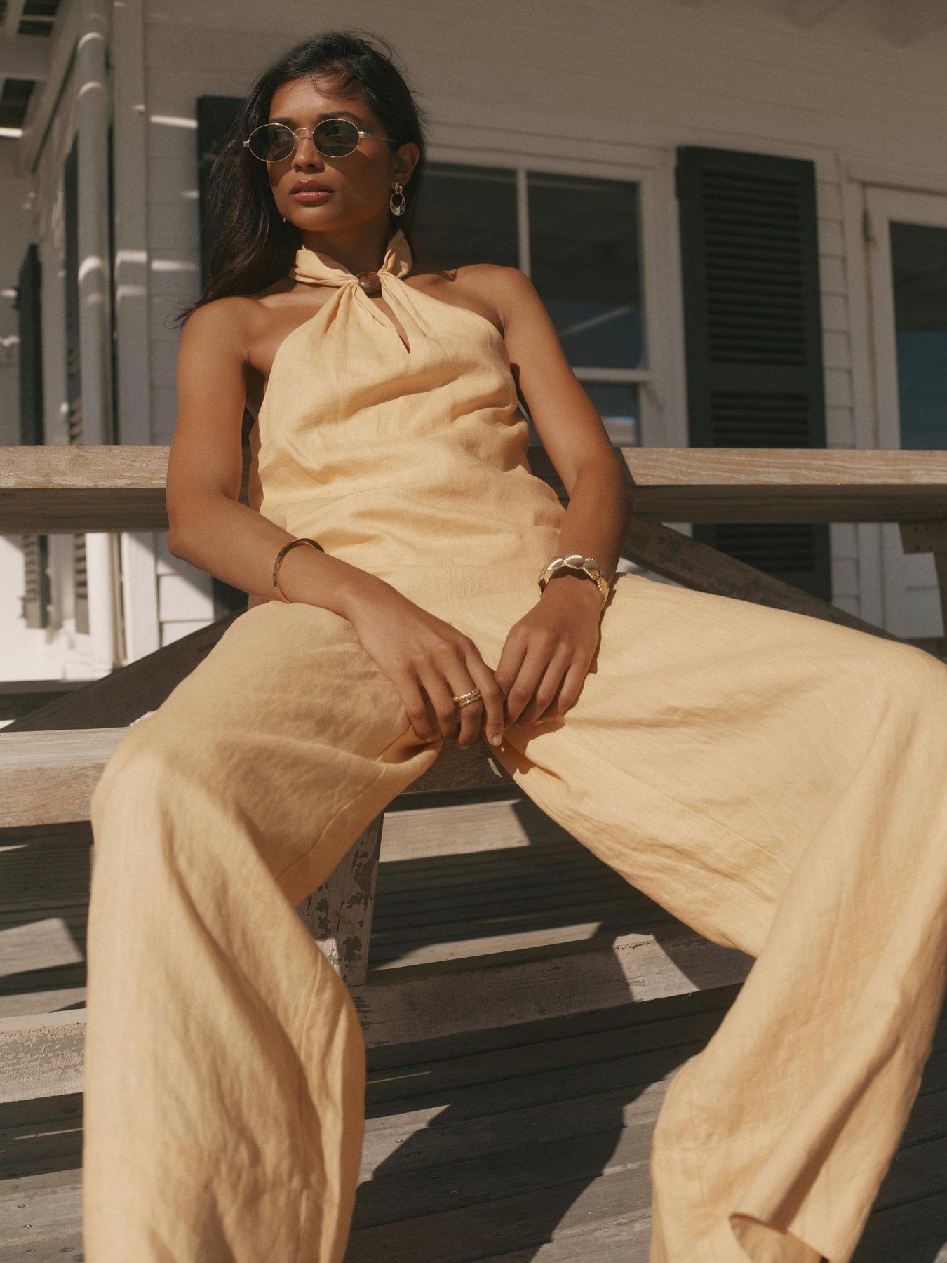 Image 2 of 6 of Mint Velvet Linen Wide Trouser - Yellow