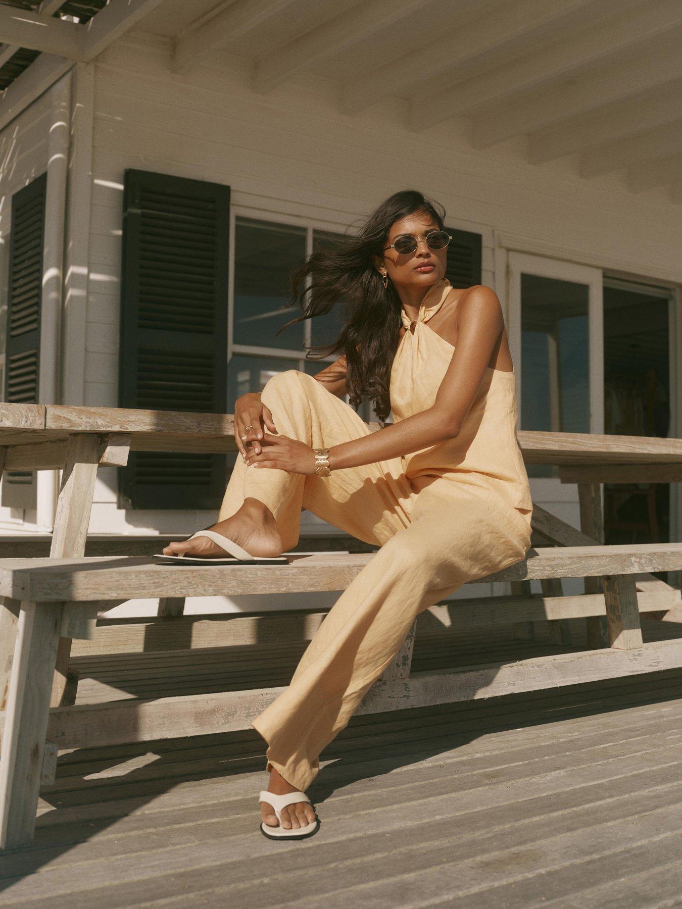 Image 4 of 6 of Mint Velvet Linen Wide Trouser - Yellow