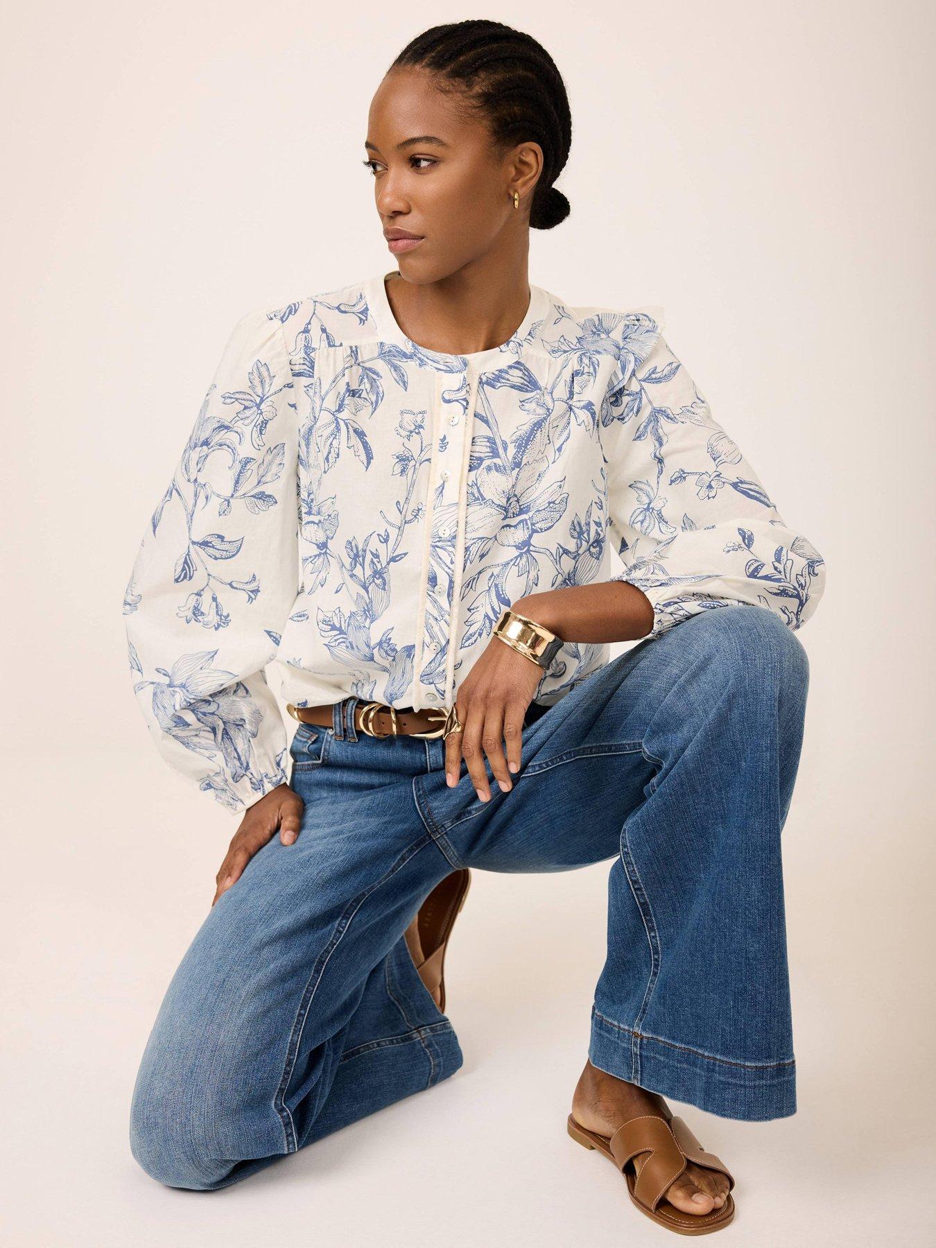 Image 1 of 6 of Mint Velvet Floral Print Blouse - Blue