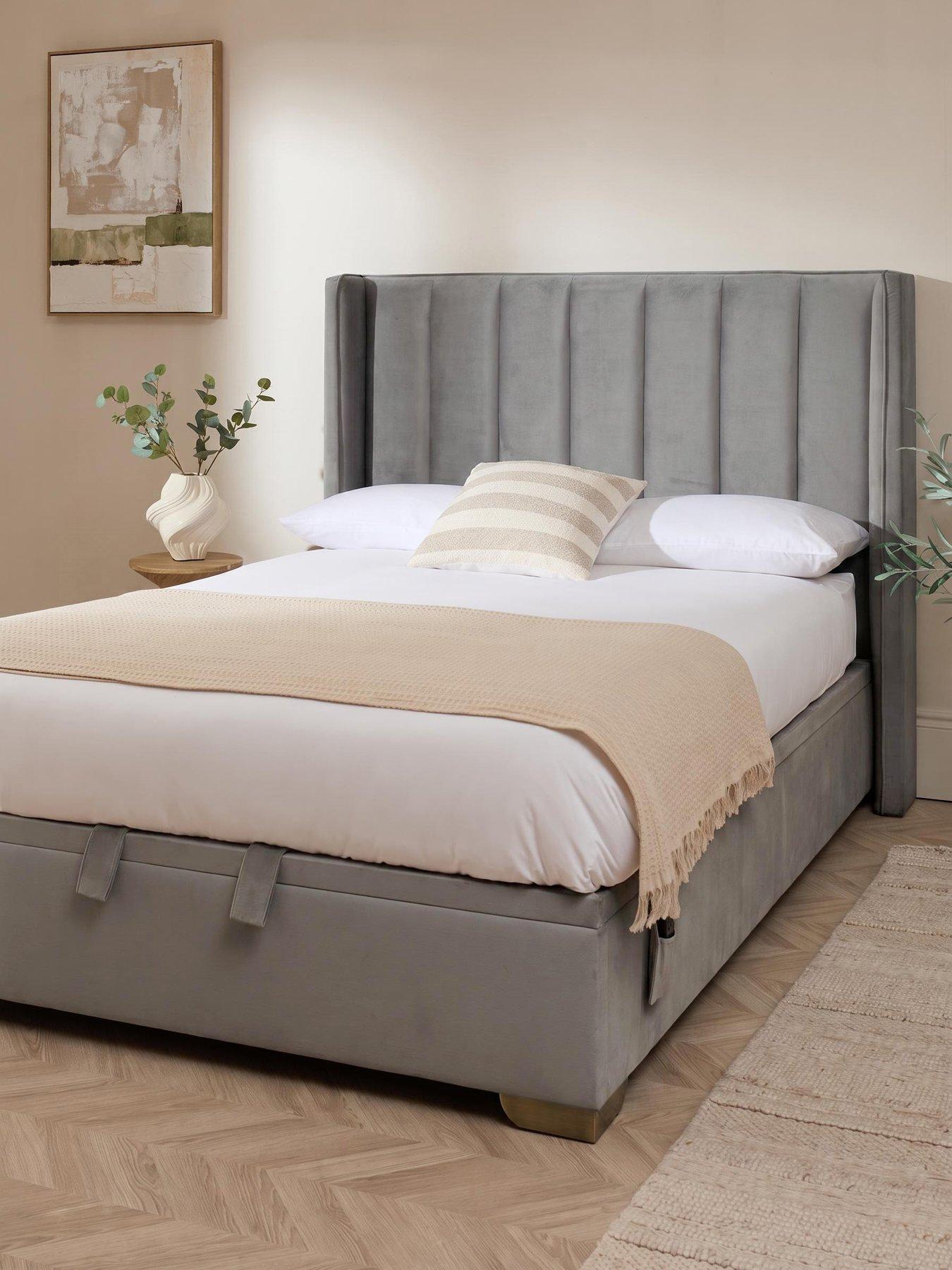 Image 1 of 7 of The Very Collection New Dakota Velvet Remote Control Auto lift up Storage Ottoman Bed with Mattress Options (Buy &amp; SAVE!) &ndash; Grey