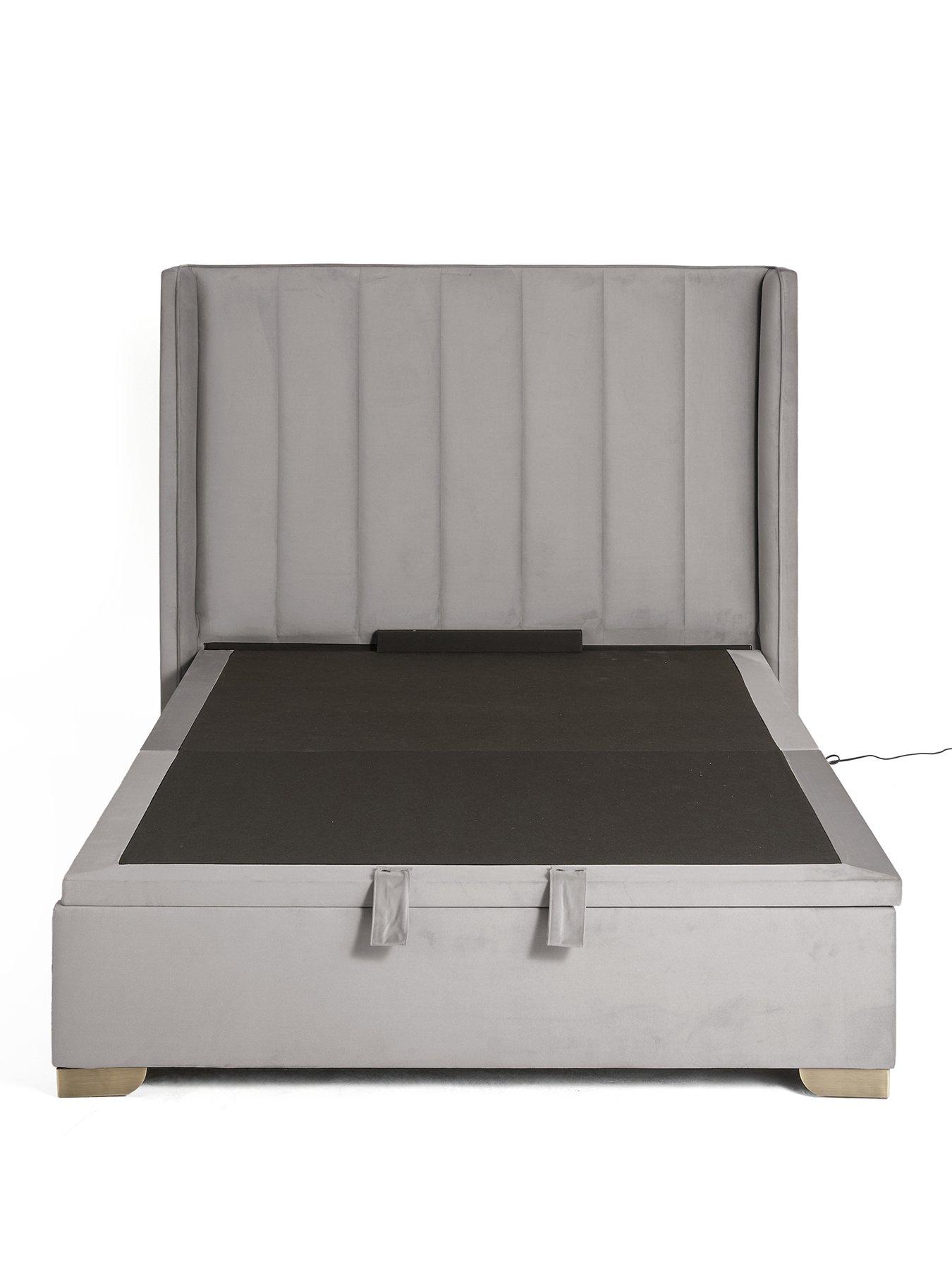 Image 2 of 7 of The Very Collection New Dakota Velvet Remote Control Auto lift up Storage Ottoman Bed with Mattress Options (Buy &amp; SAVE!) &ndash; Grey