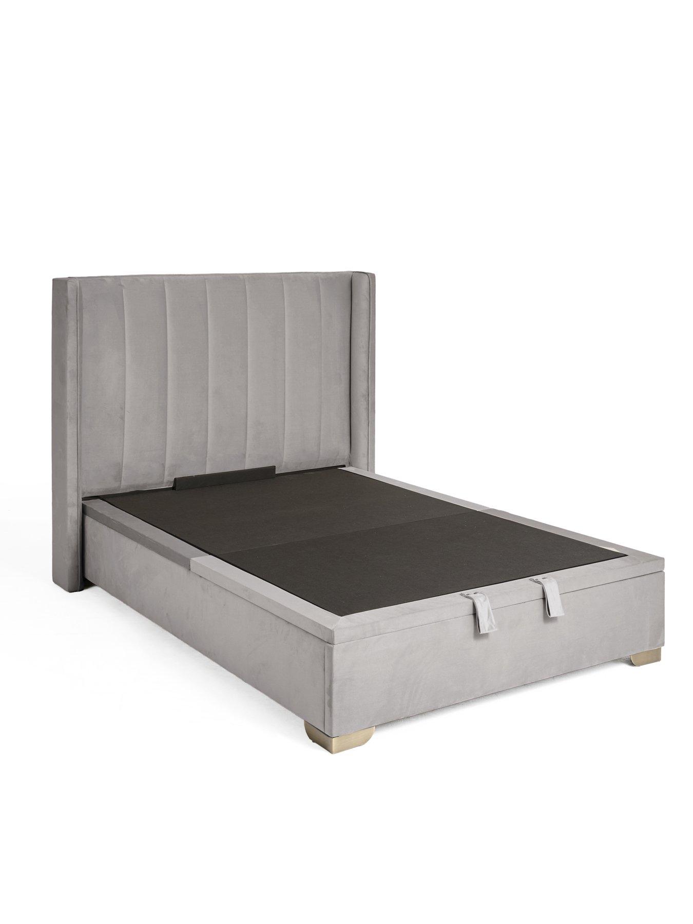 Image 3 of 7 of The Very Collection New Dakota Velvet Remote Control Auto lift up Storage Ottoman Bed with Mattress Options (Buy &amp; SAVE!) &ndash; Grey