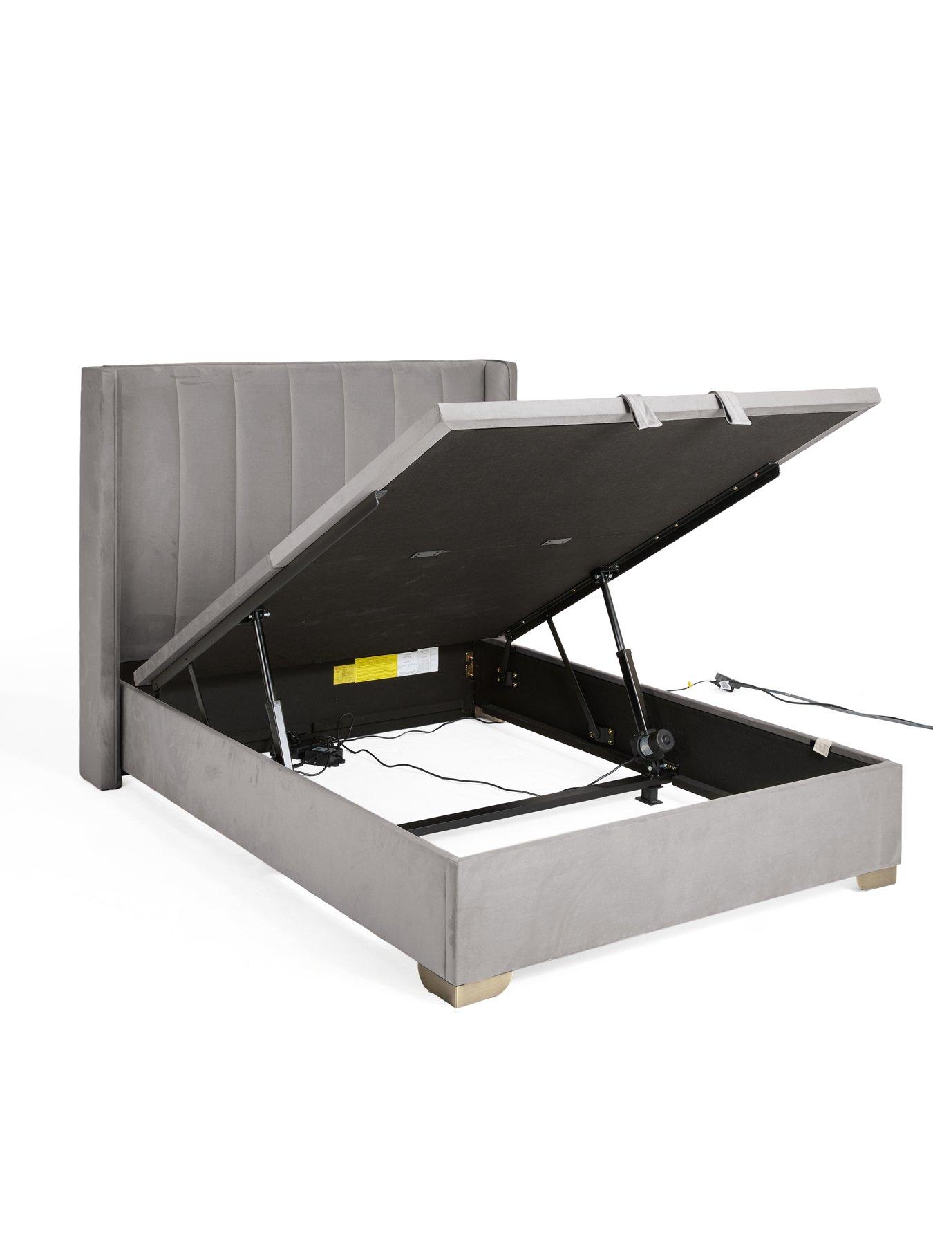Image 4 of 7 of The Very Collection New Dakota Velvet Remote Control Auto lift up Storage Ottoman Bed with Mattress Options (Buy &amp; SAVE!) &ndash; Grey