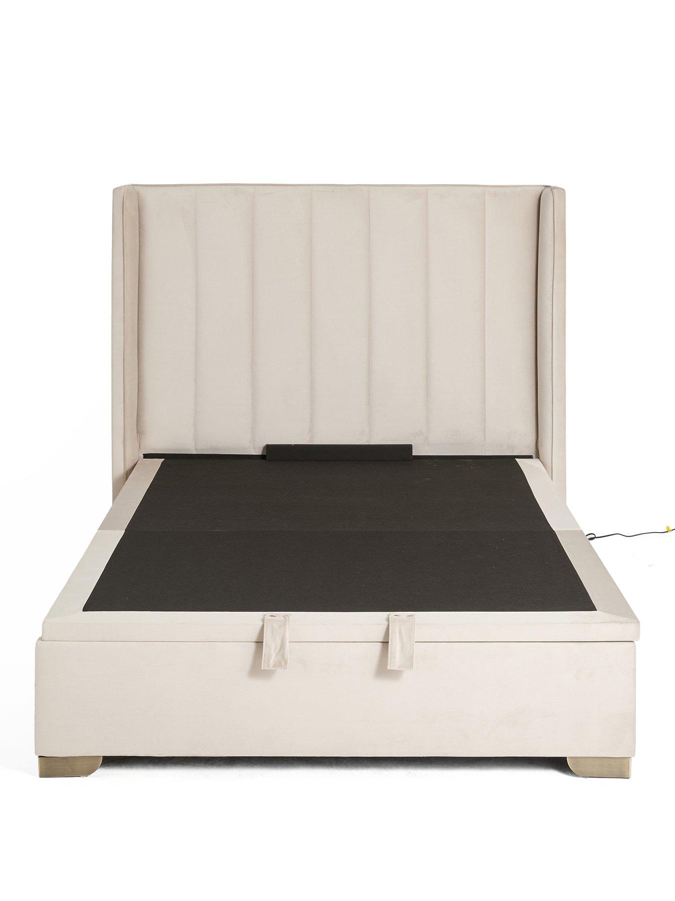 Image 2 of 7 of The Very Collection New Dakota Velvet Remote Control Auto End Lift Up Storage Ottoman Bed with Mattress Options (Buy &amp; SAVE!) &ndash; Natural