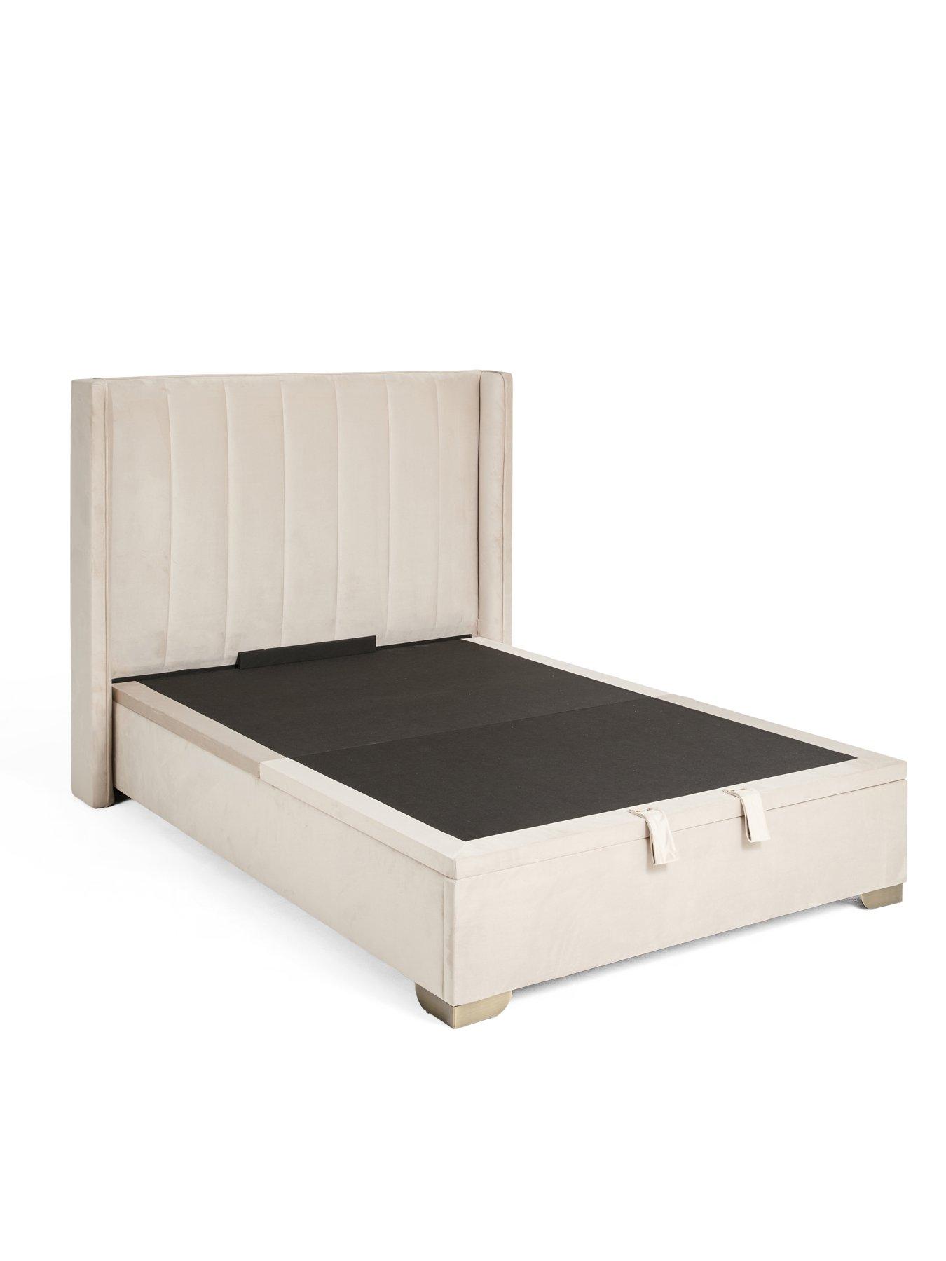 Image 3 of 7 of The Very Collection New Dakota Velvet Remote Control Auto End Lift Up Storage Ottoman Bed with Mattress Options (Buy &amp; SAVE!) &ndash; Natural