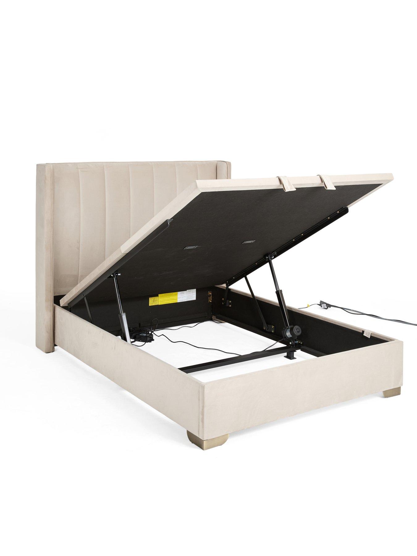 Image 4 of 7 of The Very Collection New Dakota Velvet Remote Control Auto End Lift Up Storage Ottoman Bed with Mattress Options (Buy &amp; SAVE!) &ndash; Natural