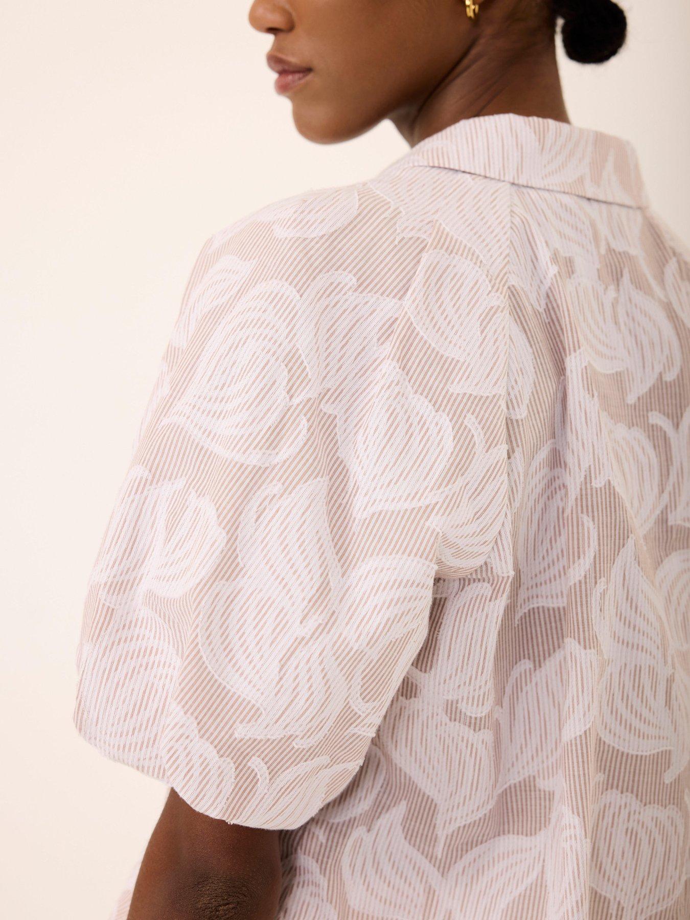 Image 4 of 6 of Mint Velvet Neutral Jacquard Puff Top - Cream