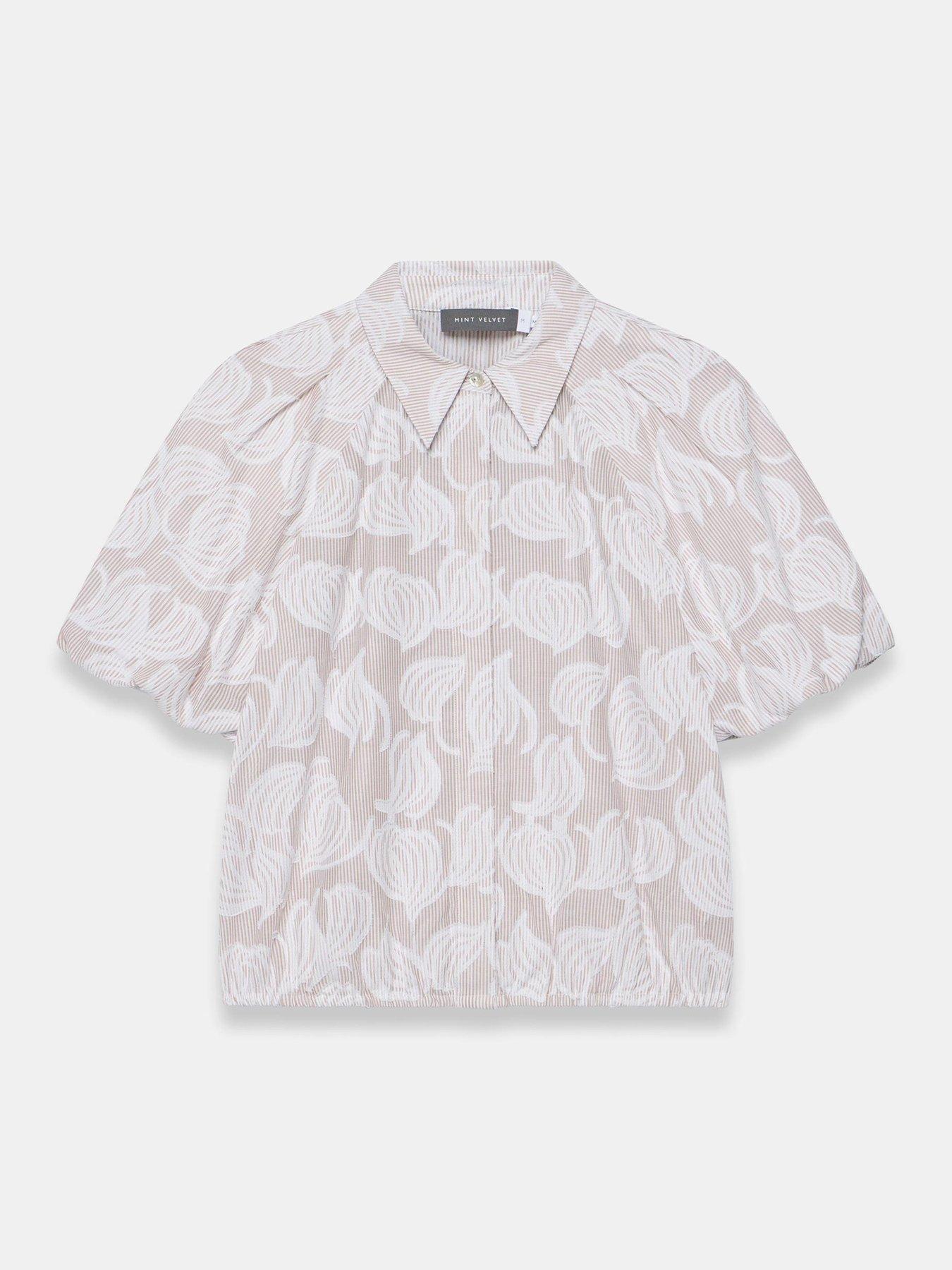 Image 5 of 6 of Mint Velvet Neutral Jacquard Puff Top - Cream