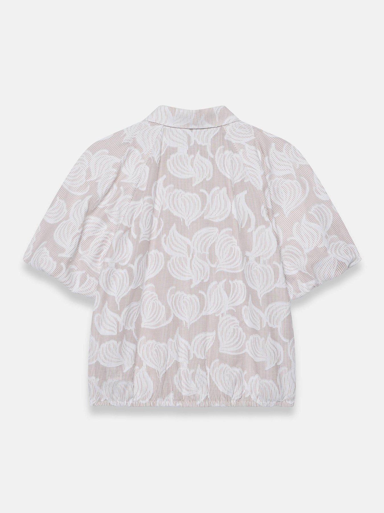 Image 6 of 6 of Mint Velvet Neutral Jacquard Puff Top - Cream