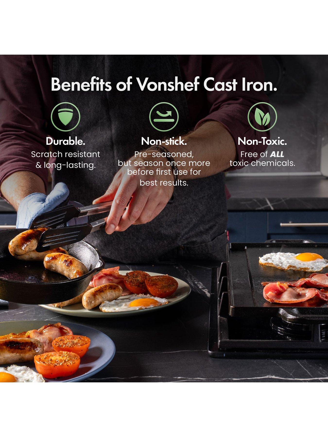 Image 4 of 7 of Vonshef Cast Iron Griddle - 50cm Double Sided