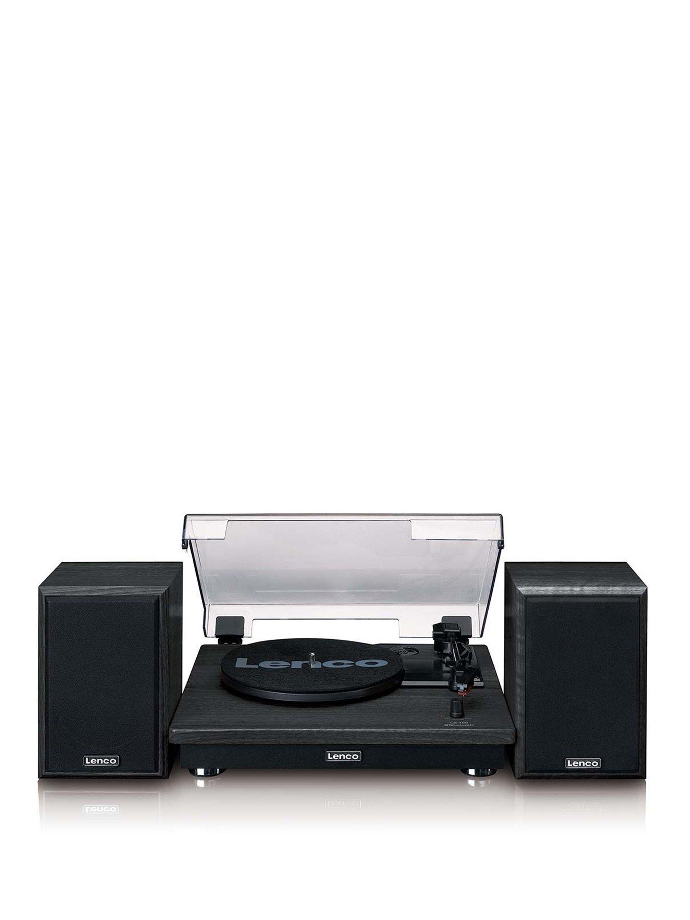 front image of lenco-ls-100bk-turntable-and-hi-fi-speakers