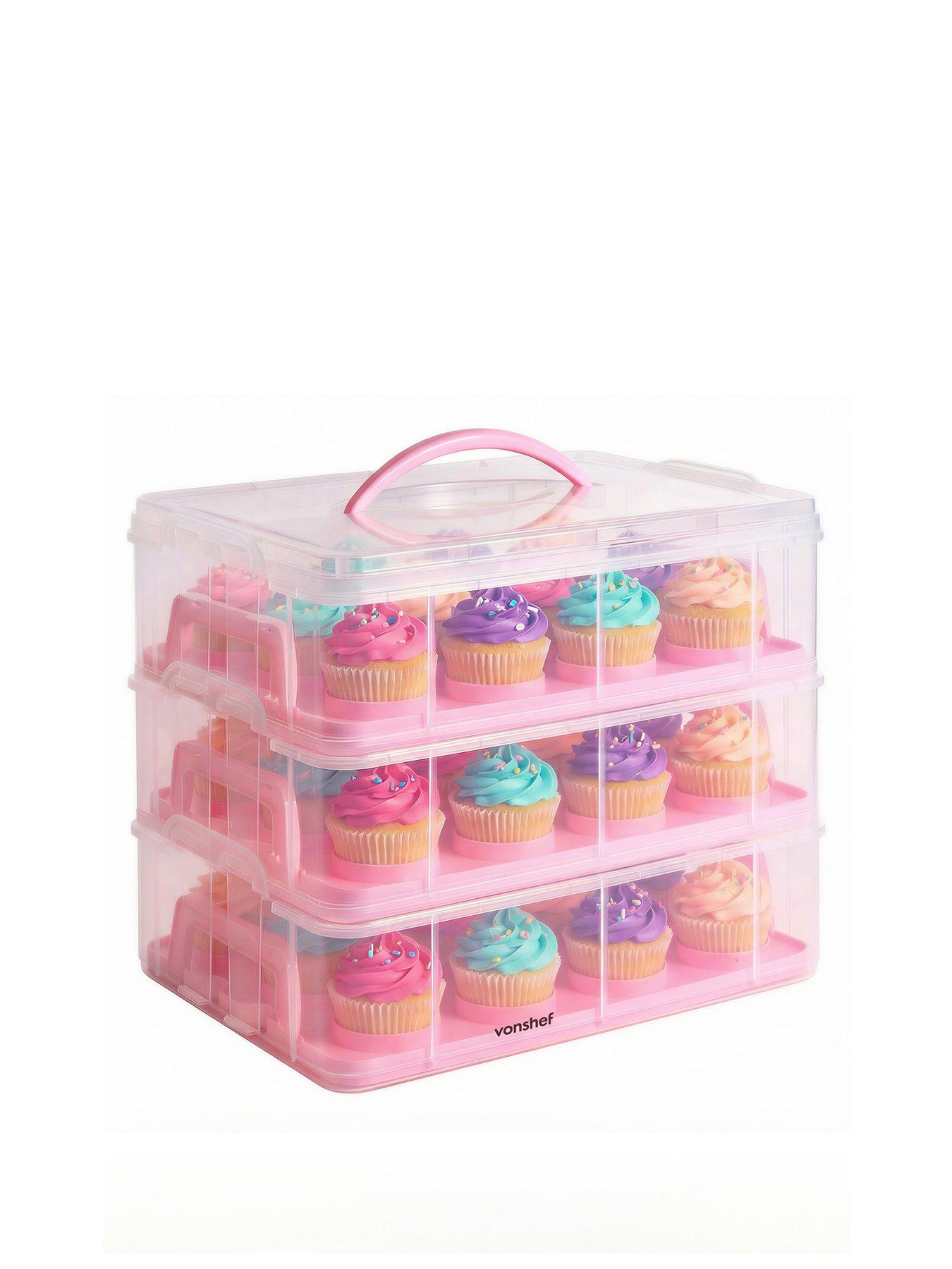 Image 2 of 7 of Vonshef 3 Tier Cupcake Carrier Pink