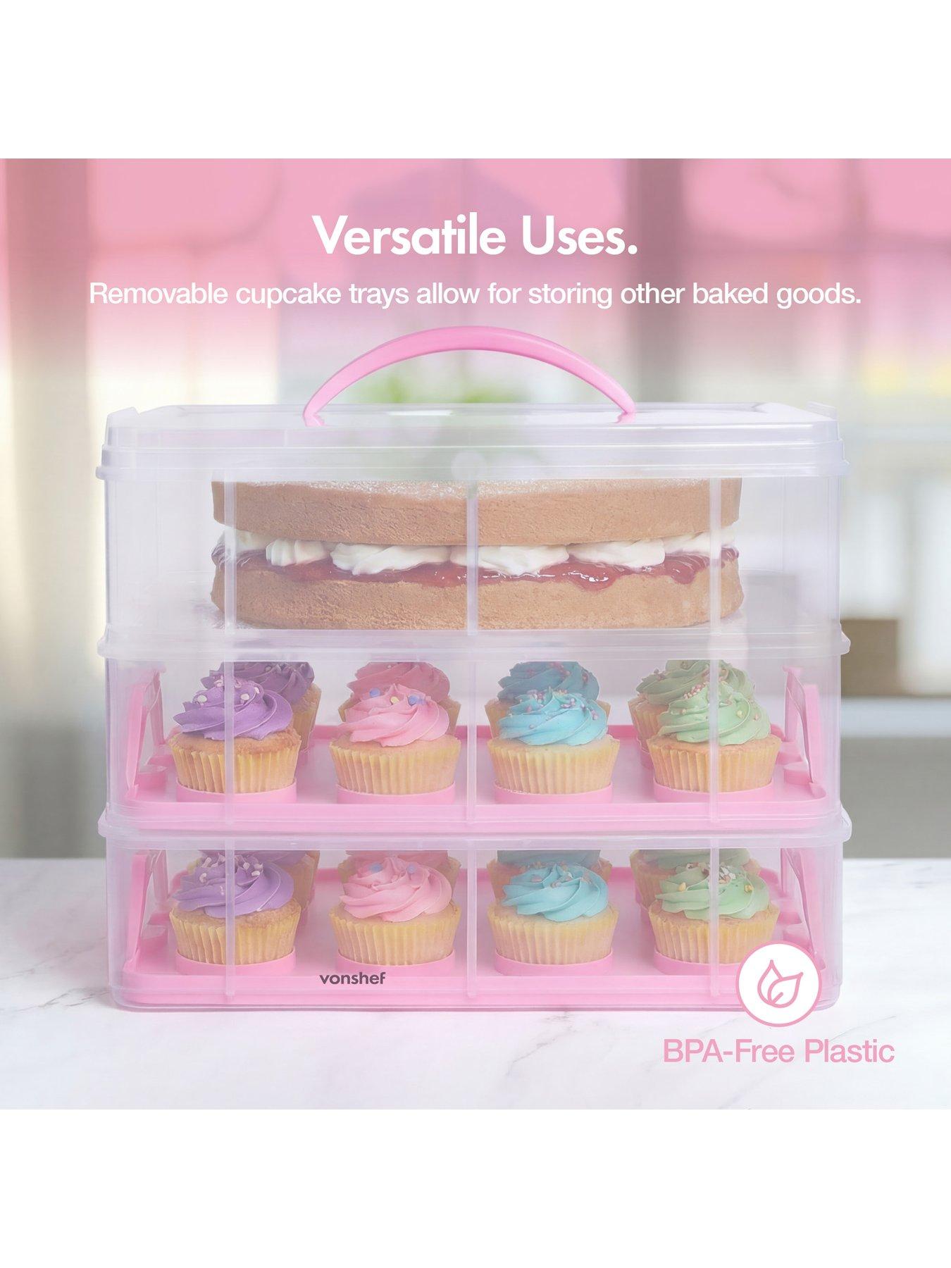 Image 3 of 7 of Vonshef 3 Tier Cupcake Carrier Pink