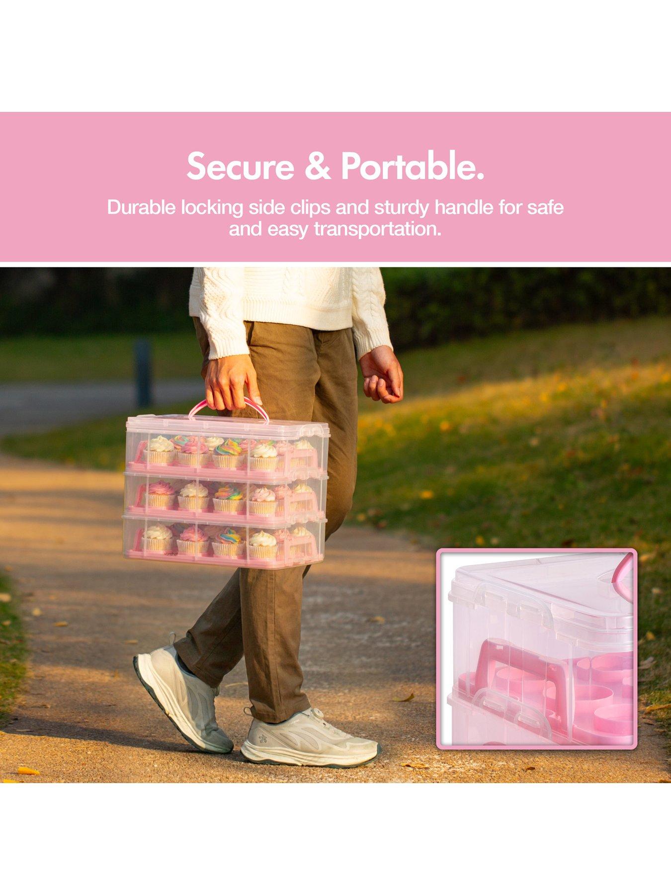 Image 4 of 7 of Vonshef 3 Tier Cupcake Carrier Pink