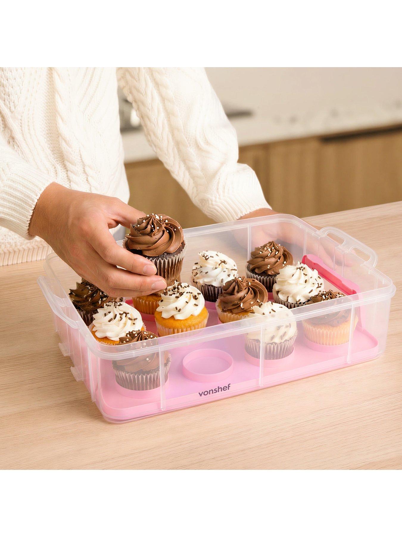 Image 5 of 7 of Vonshef 3 Tier Cupcake Carrier Pink