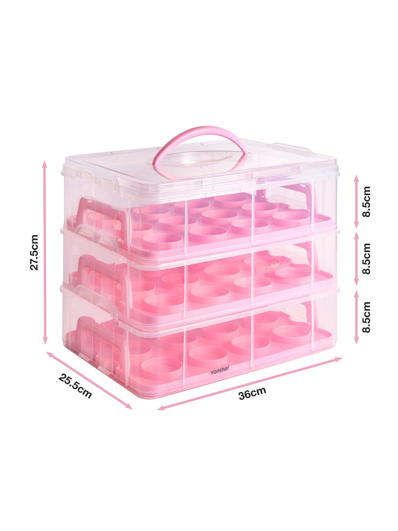 Image 7 of 7 of Vonshef 3 Tier Cupcake Carrier Pink
