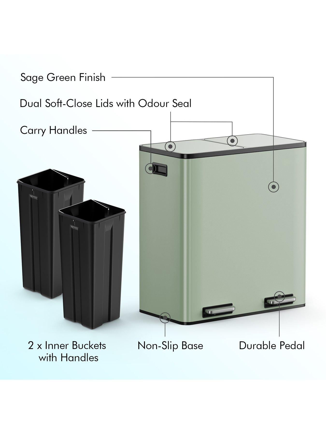 Image 5 of 8 of Vonhaus Matte Sage Green Double Bin - 60l