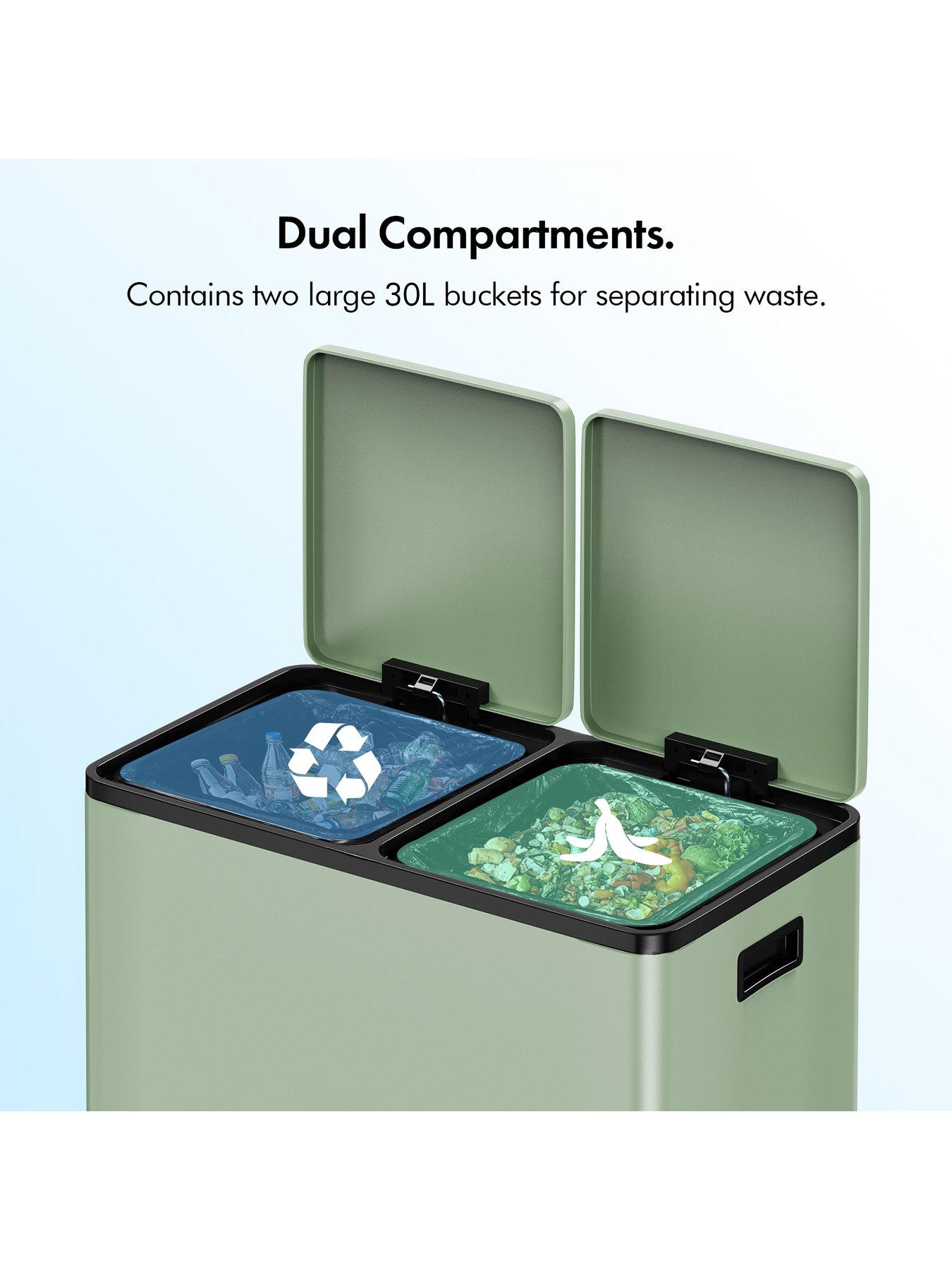 Image 7 of 8 of Vonhaus Matte Sage Green Double Bin - 60l