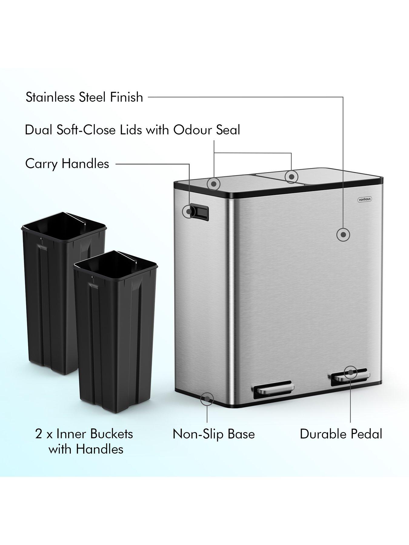Image 4 of 8 of Vonhaus Stainless Steel Double Bin - 60l
