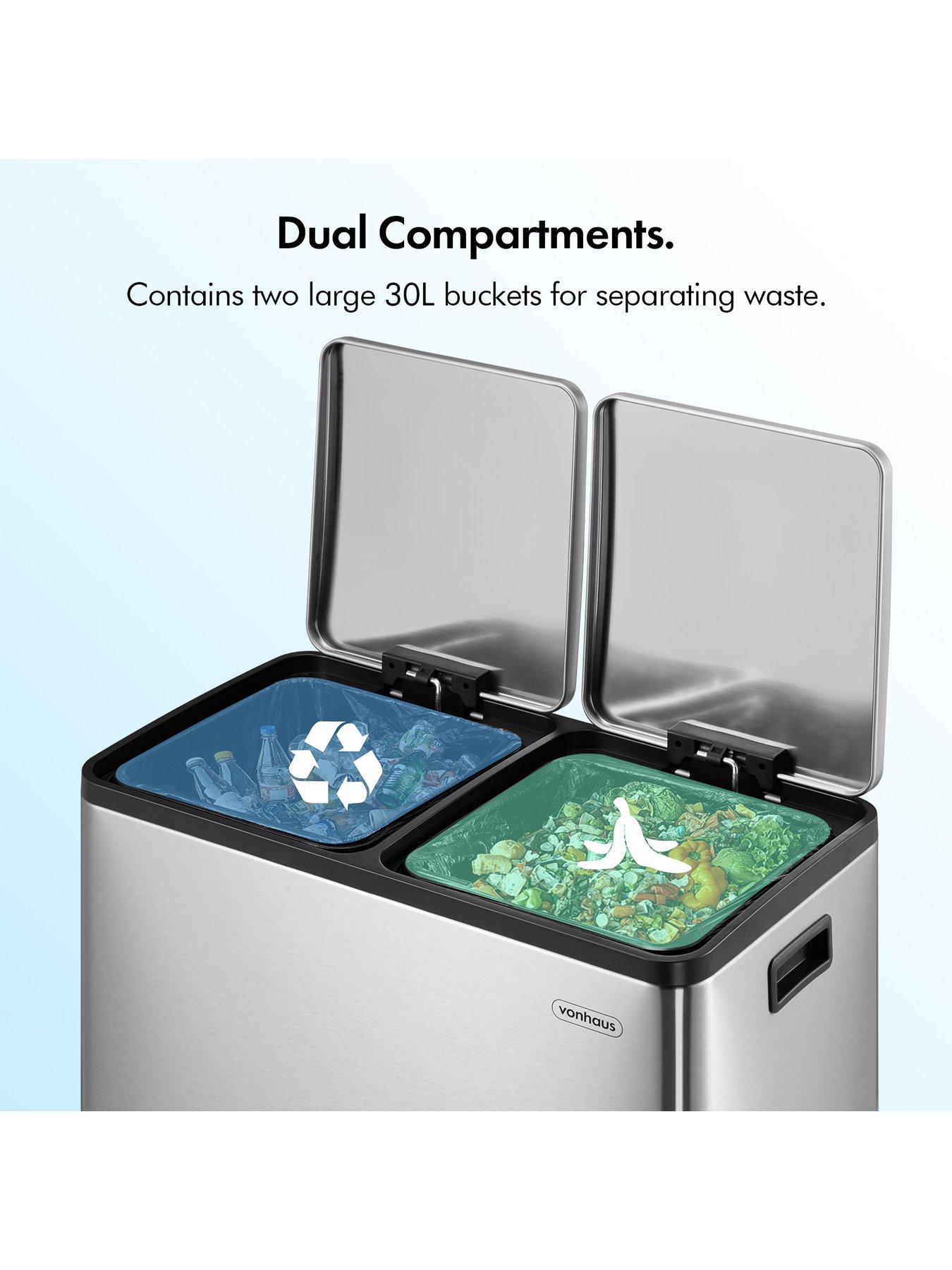 Image 7 of 8 of Vonhaus Stainless Steel Double Bin - 60l