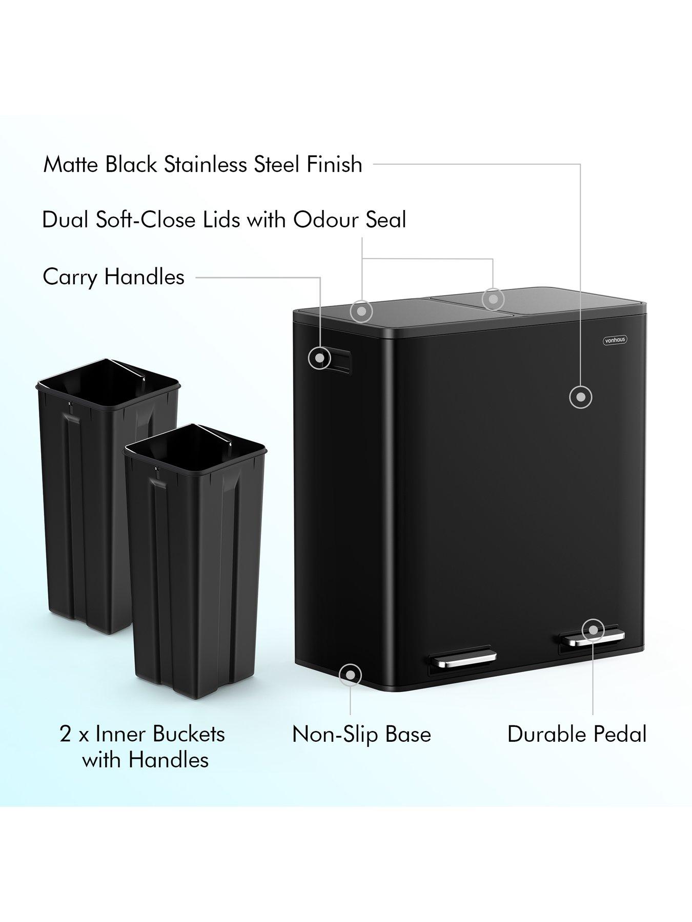 Image 5 of 8 of Vonhaus Matte Black Double Bin - 60l