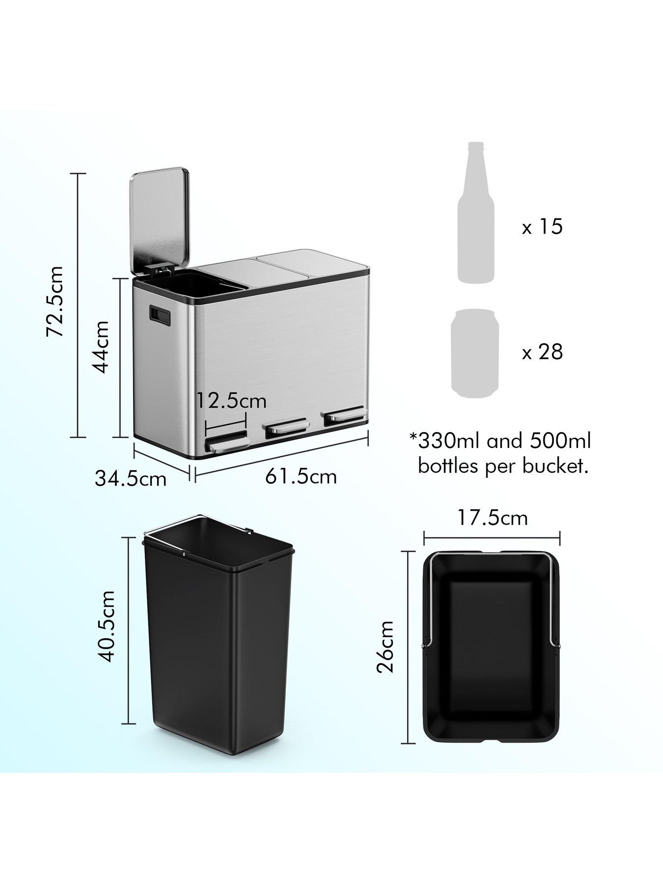  image of vonhaus-stainless-steel-triple-bin-45l