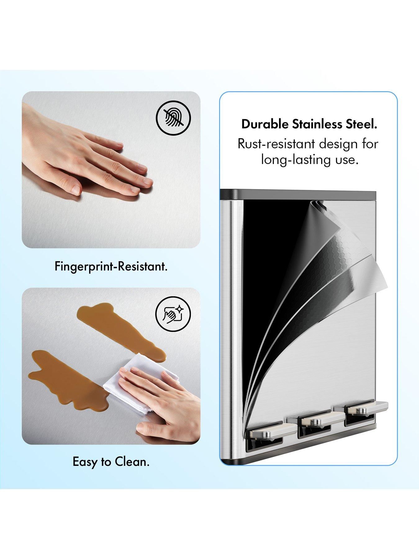  image of vonhaus-stainless-steel-triple-bin-45l