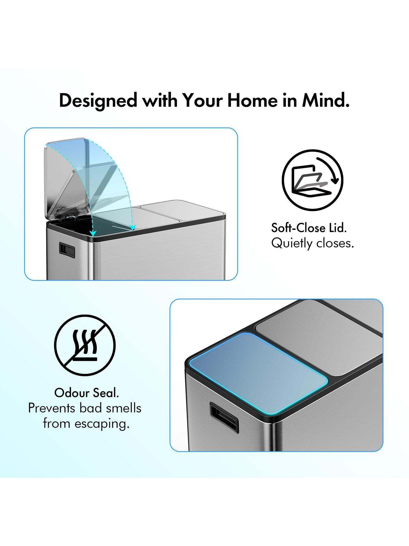  image of vonhaus-stainless-steel-triple-bin-45l
