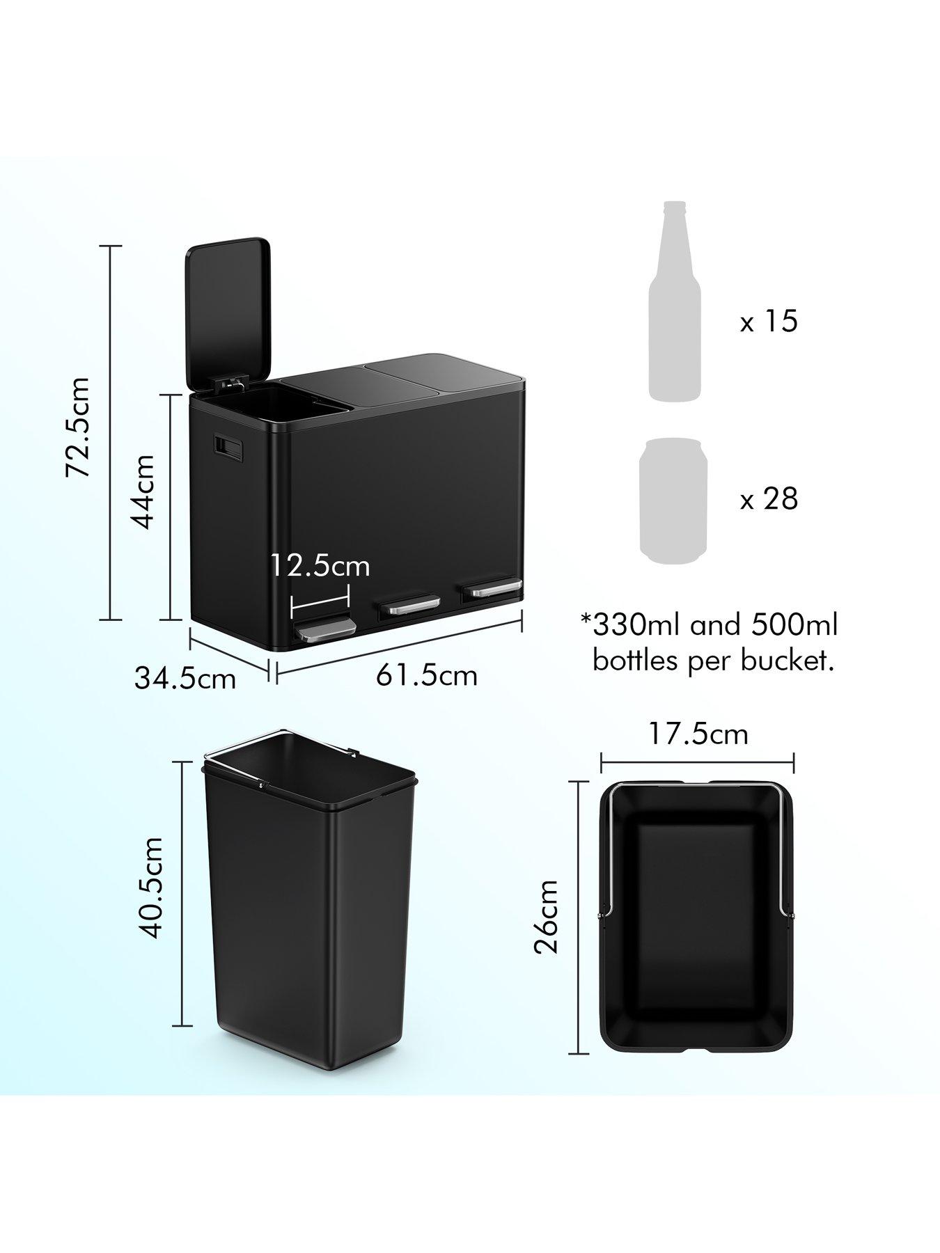 Image 3 of 7 of Vonhaus Matte Black Triple Bin - 45l
