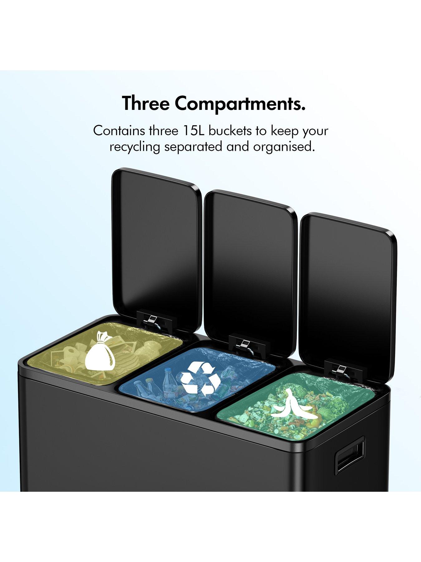 Image 4 of 7 of Vonhaus Matte Black Triple Bin - 45l