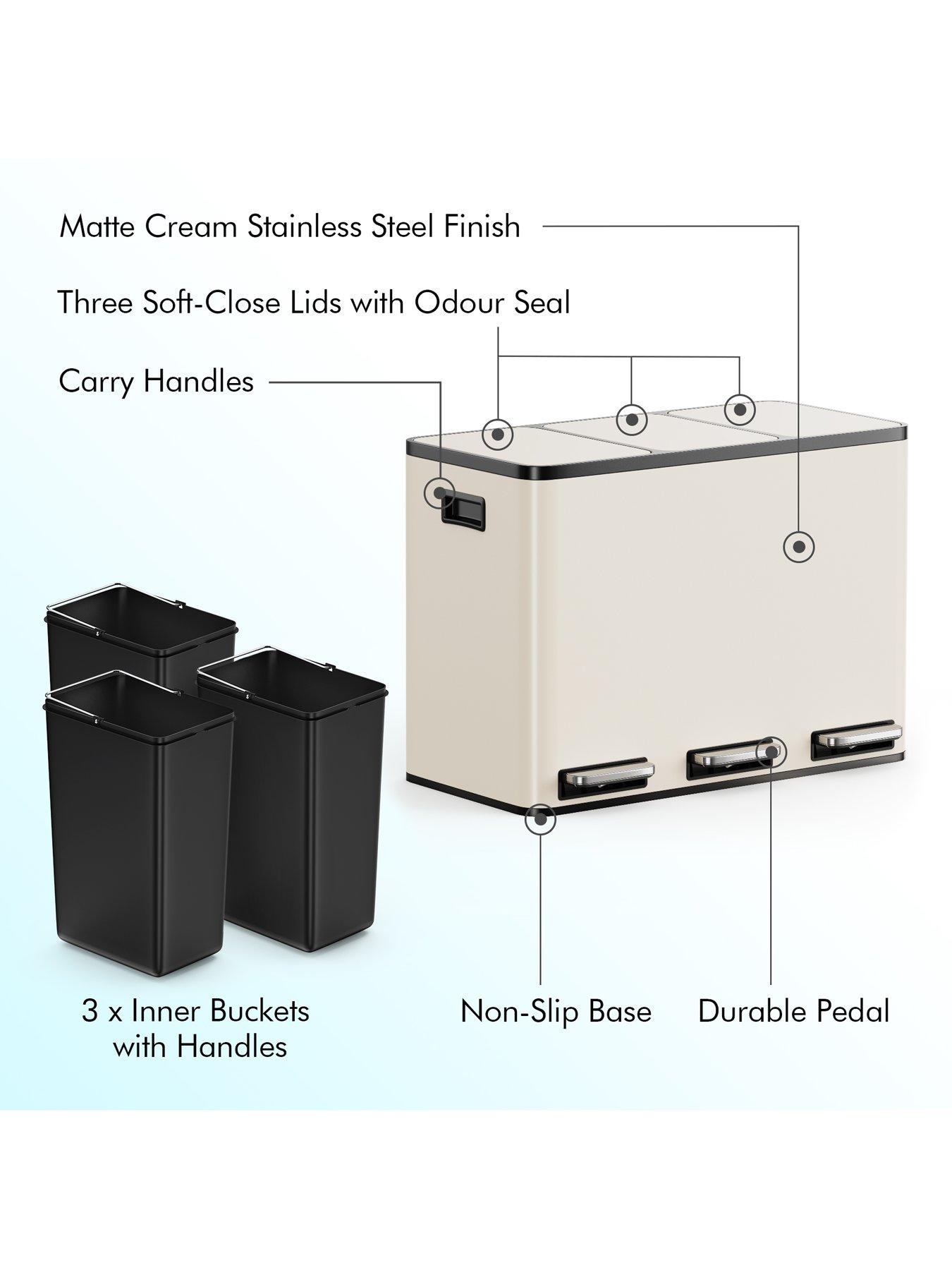 Image 5 of 7 of Vonhaus Matte Cream Triple Bin - 45l