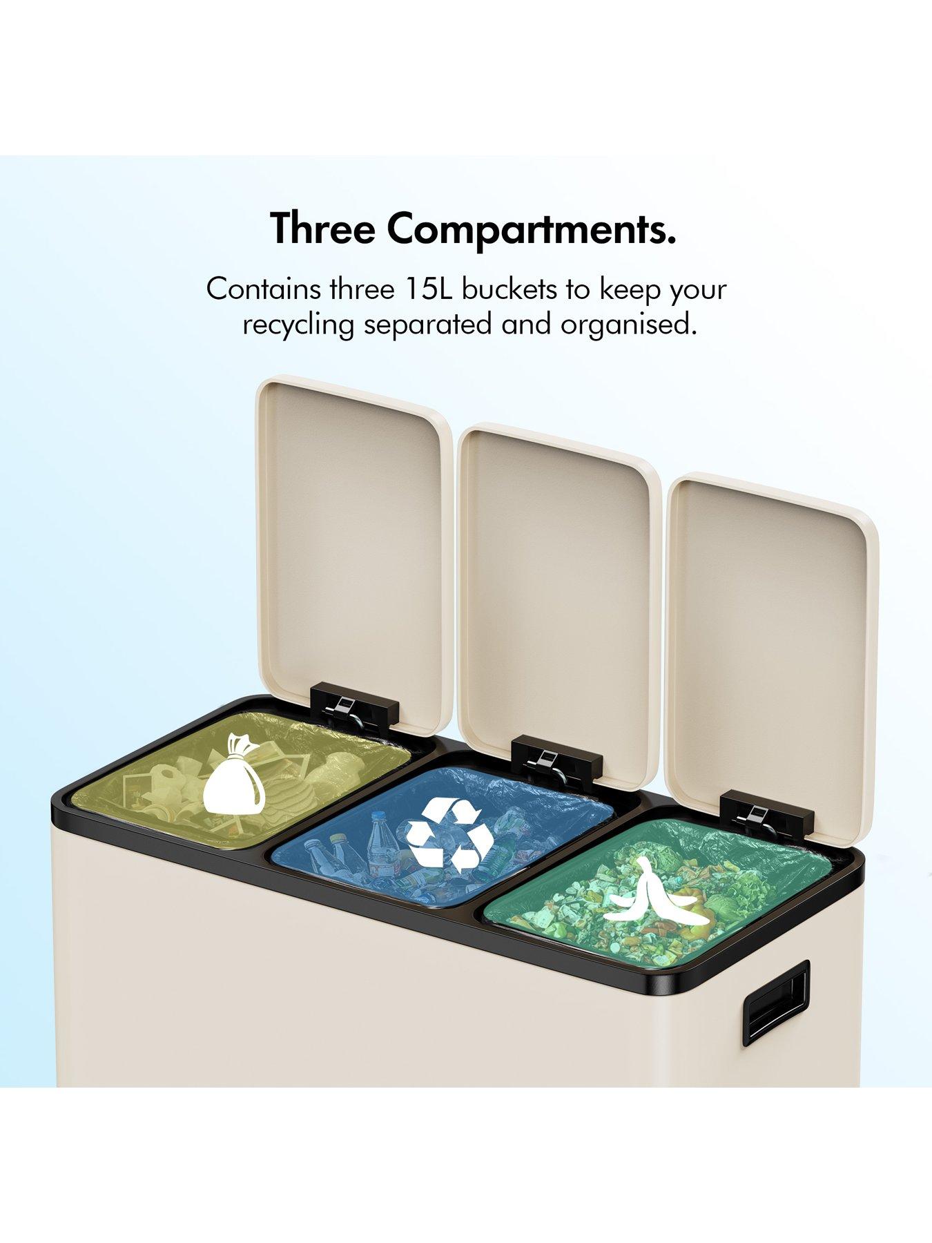 Image 7 of 7 of Vonhaus Matte Cream Triple Bin - 45l