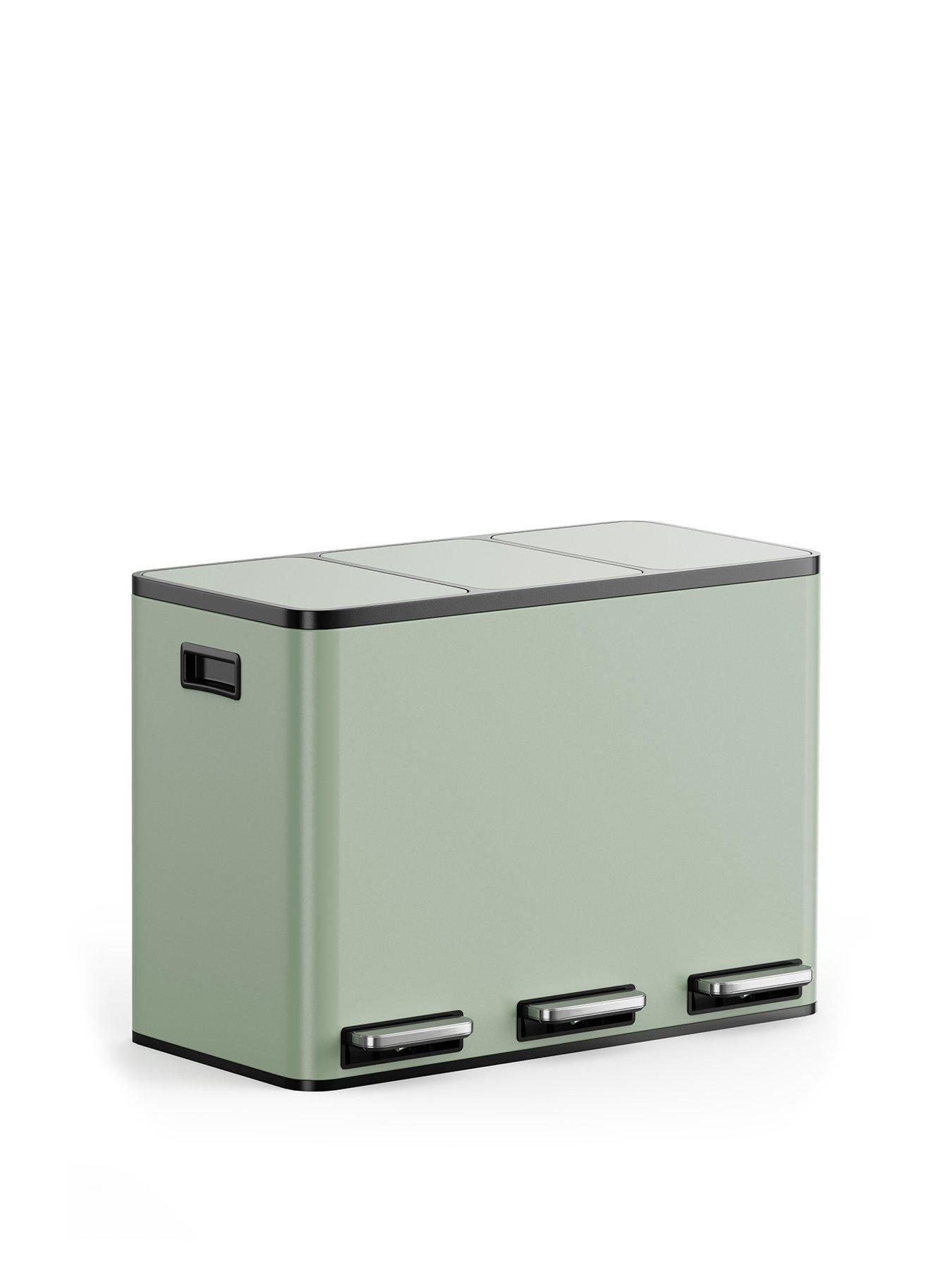 Image 2 of 7 of Vonhaus Matte Sage Green Triple Bin - 45l