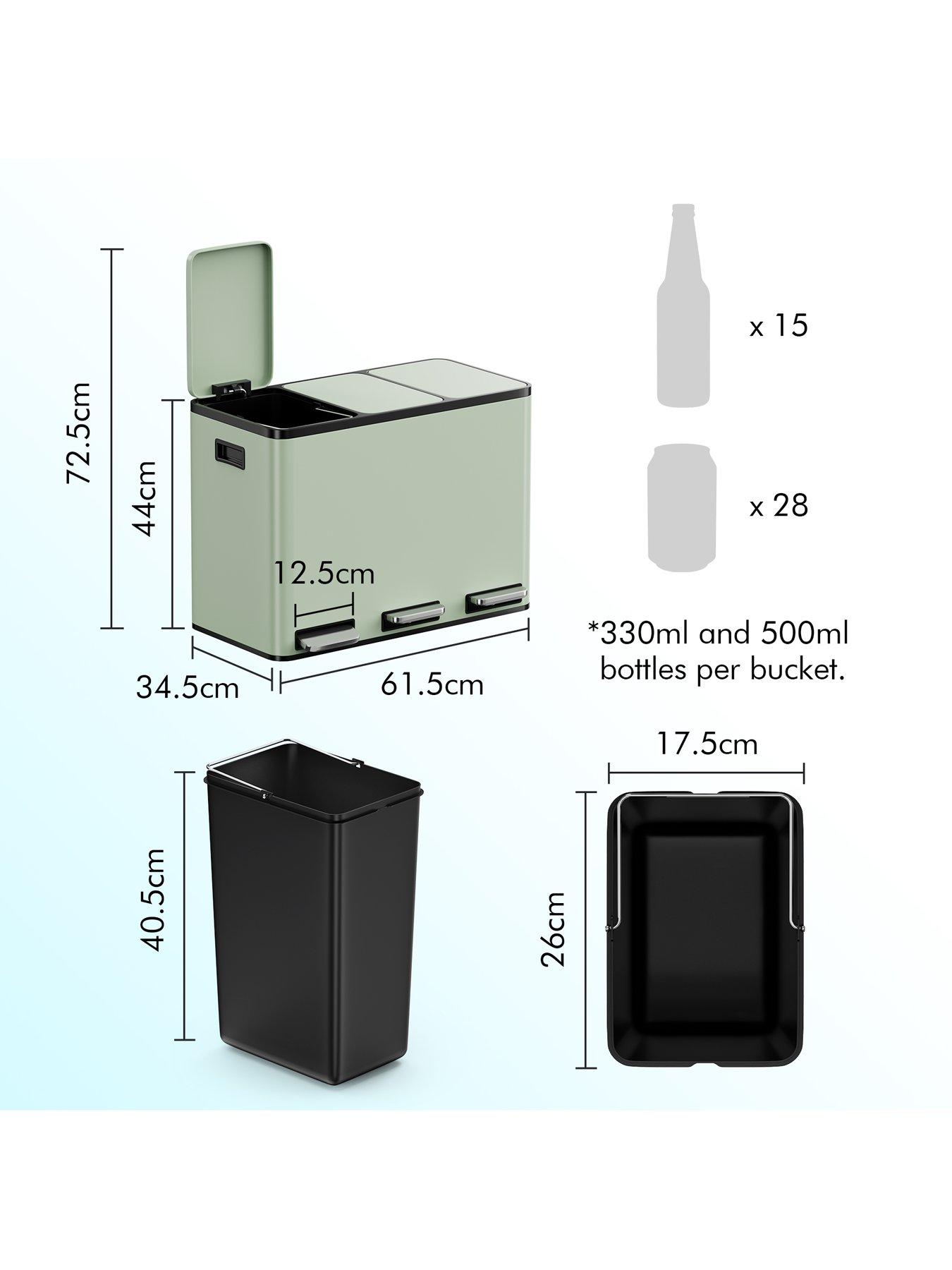 Image 3 of 7 of Vonhaus Matte Sage Green Triple Bin - 45l