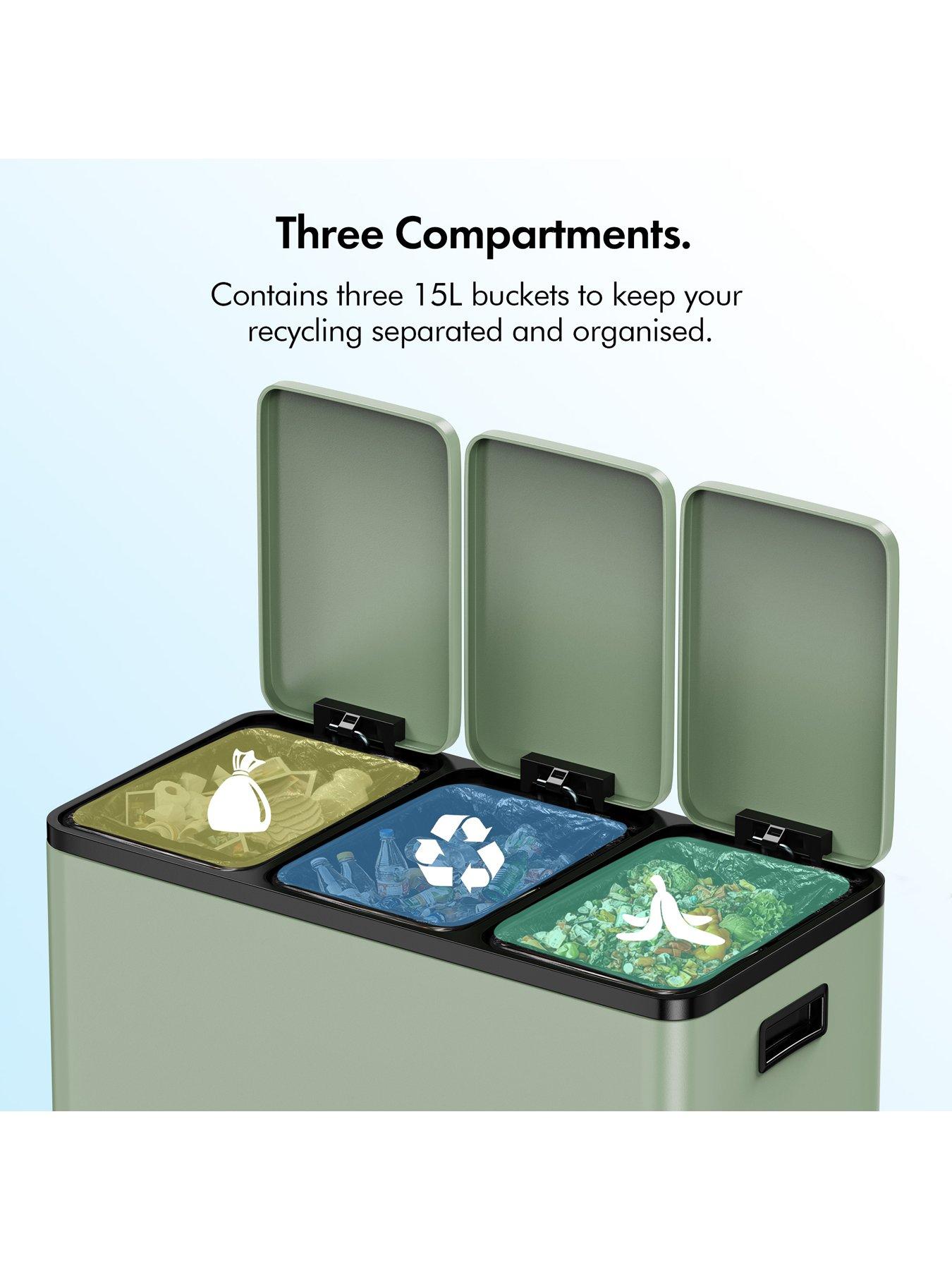 Image 6 of 7 of Vonhaus Matte Sage Green Triple Bin - 45l
