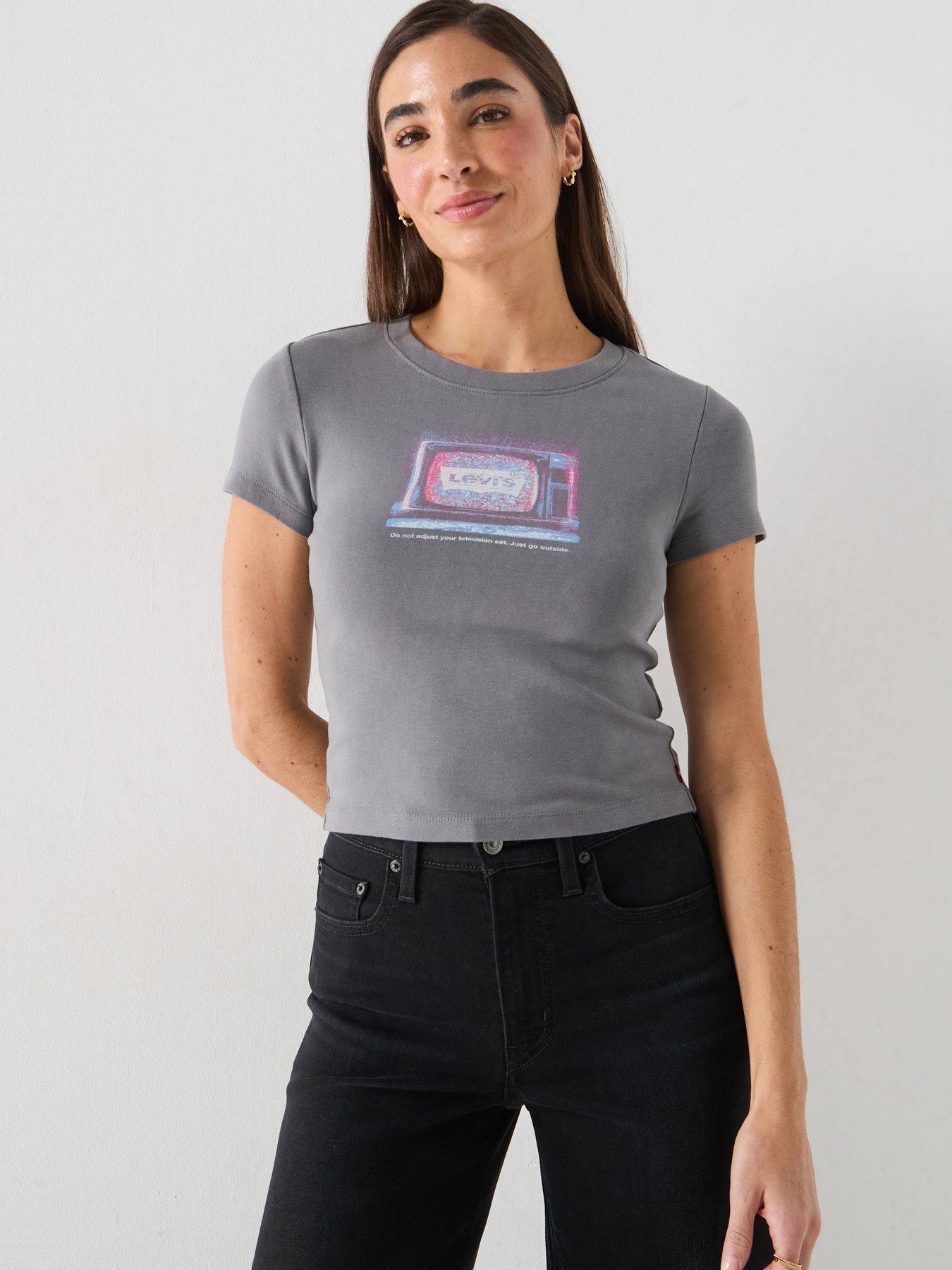 Image 6 of 6 of Levi's Womens Logo Print Crew Neck T-Shirts - Blue