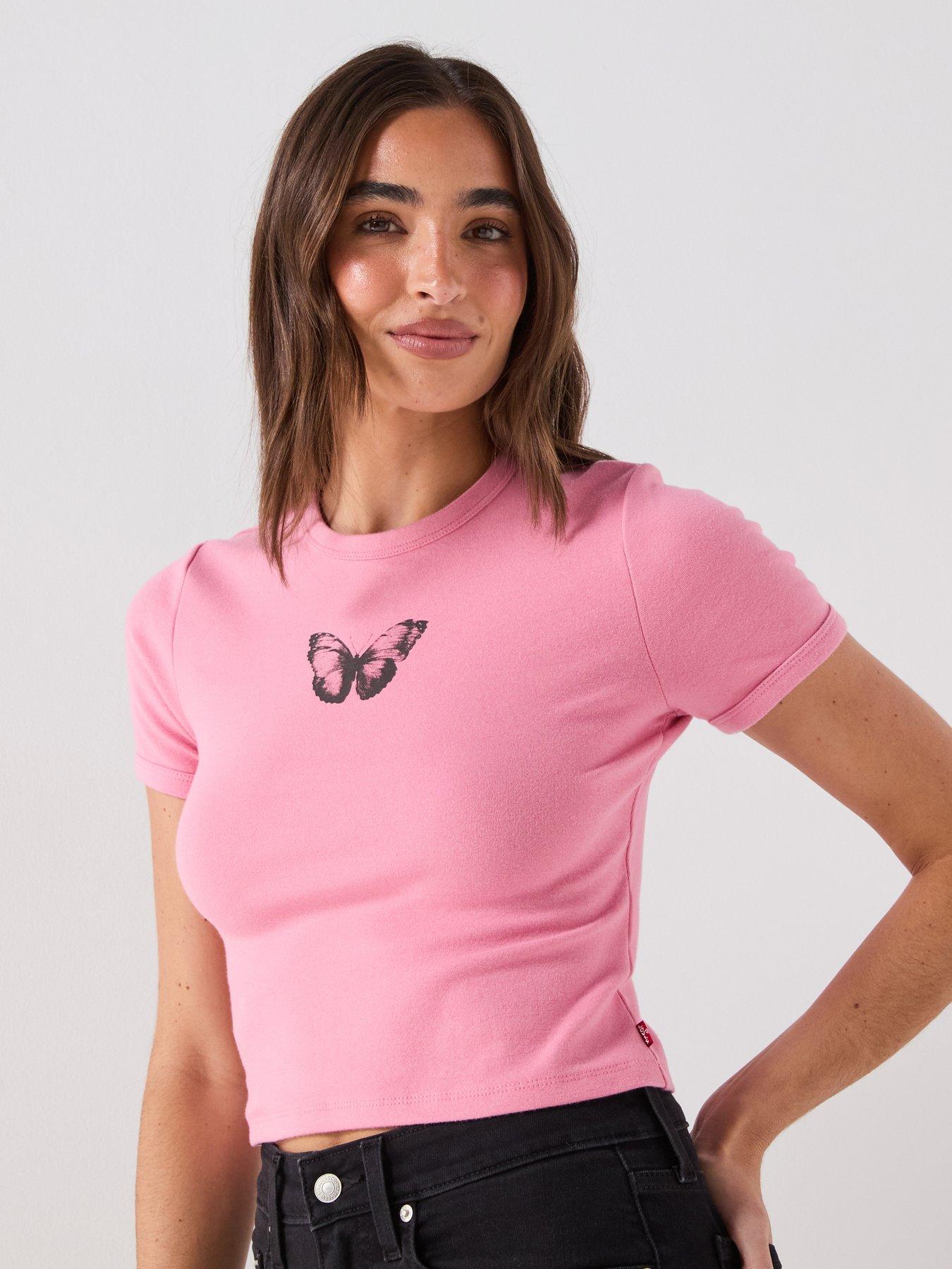 Image 1 of 5 of Levi's Hayes Butterfly Cropped T-Shirt - Pink