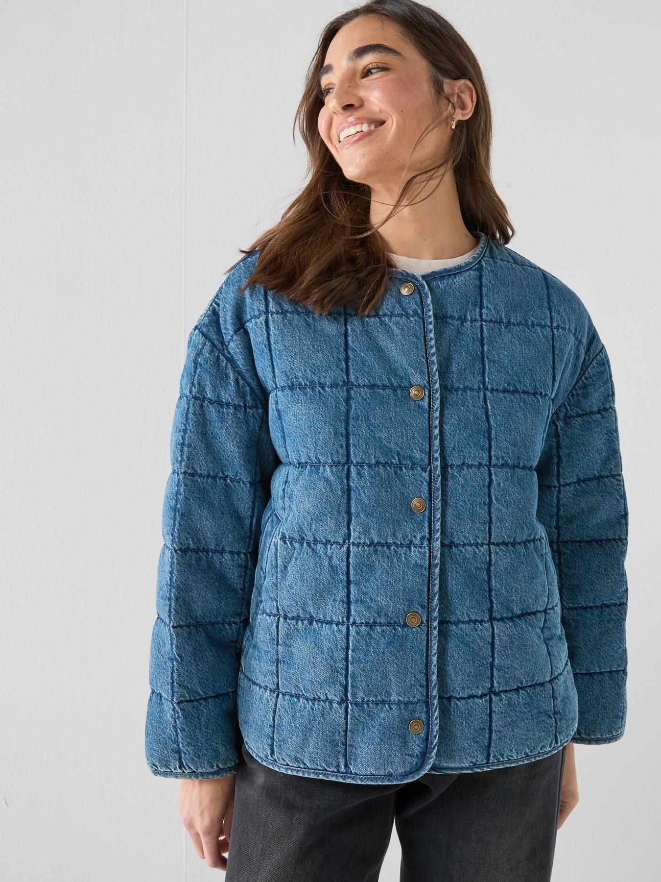 Image 1 of 6 of Levi's Womens Quilted Collarless Snap-Button Puffer Jacket - Blue