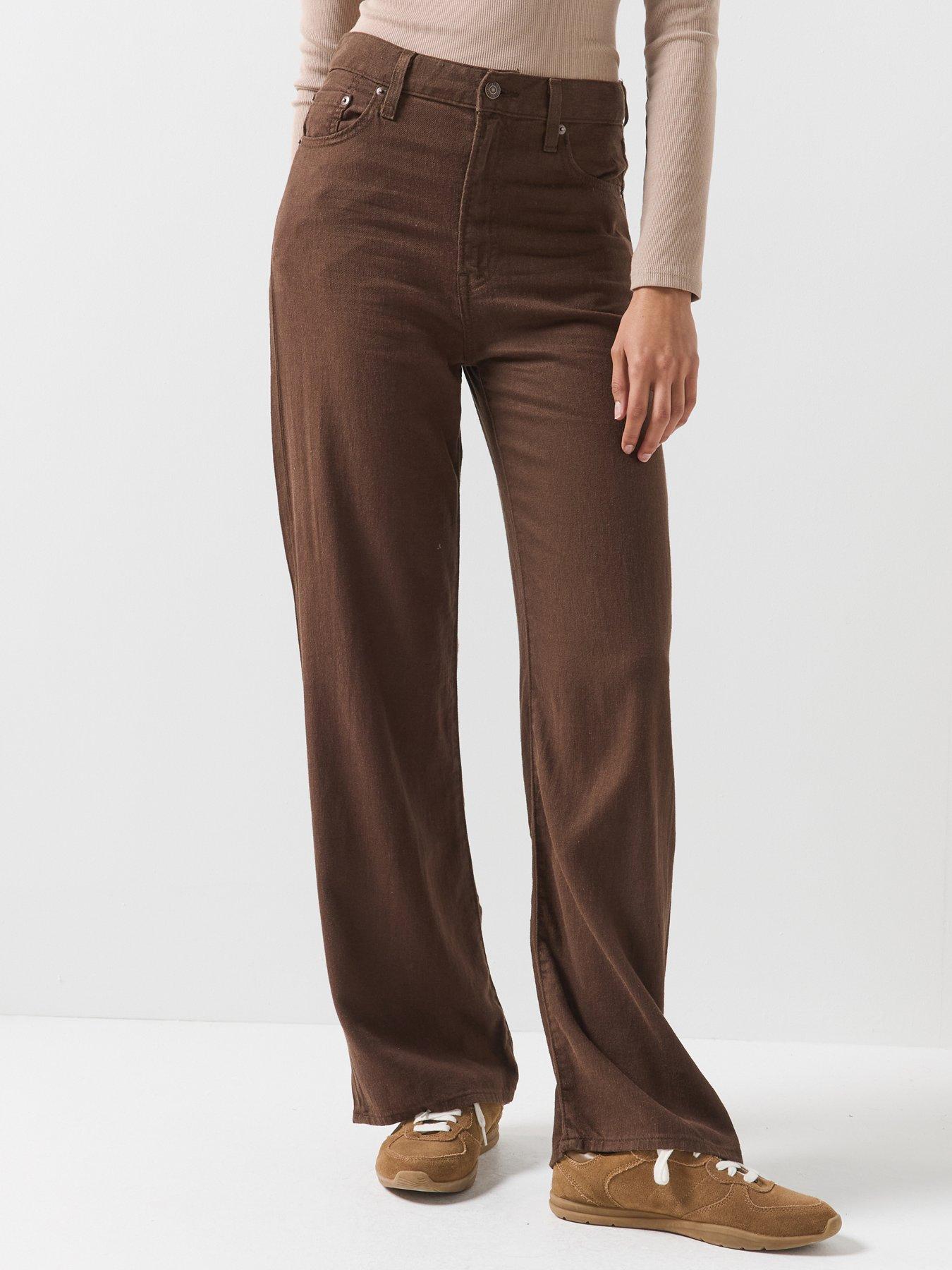 Image 1 of 6 of Levi's Womens Ribcage High Rise Wide Leg Jeans - Hot Fudge