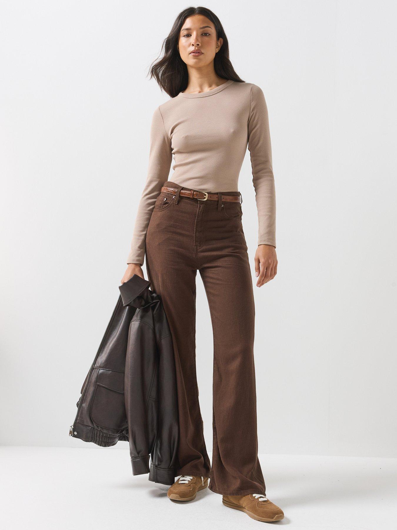 Image 6 of 6 of Levi's Womens Ribcage High Rise Wide Leg Jeans - Hot Fudge