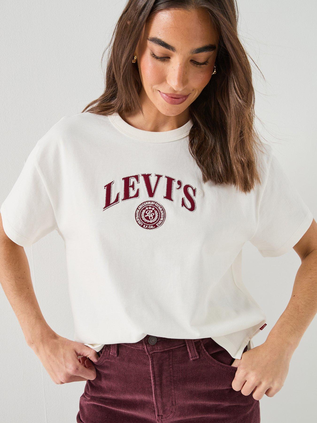 Image 1 of 6 of Levi's Satin Applique College Logo Vintage T-Shirt - White