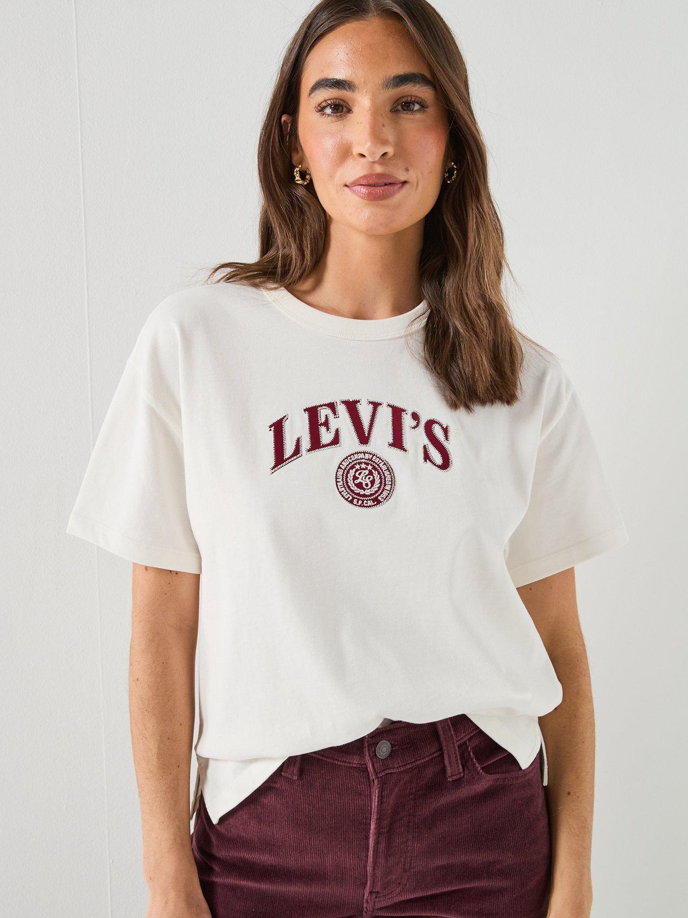 Image 4 of 6 of Levi's Satin Applique College Logo Vintage T-Shirt - White