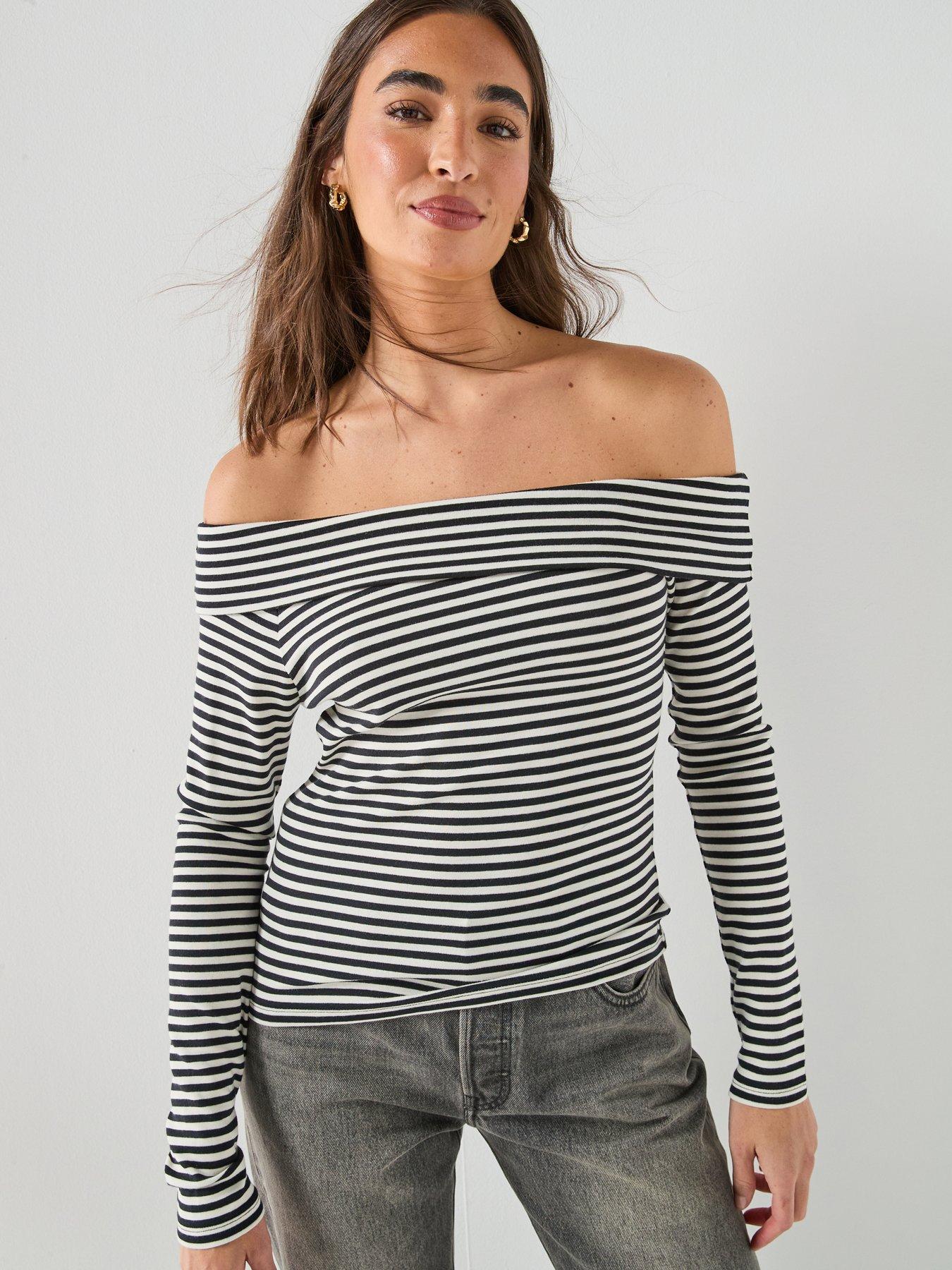 Image 1 of 5 of Levi's Womens Rib Bardot Long Sleeve Blouse - Black